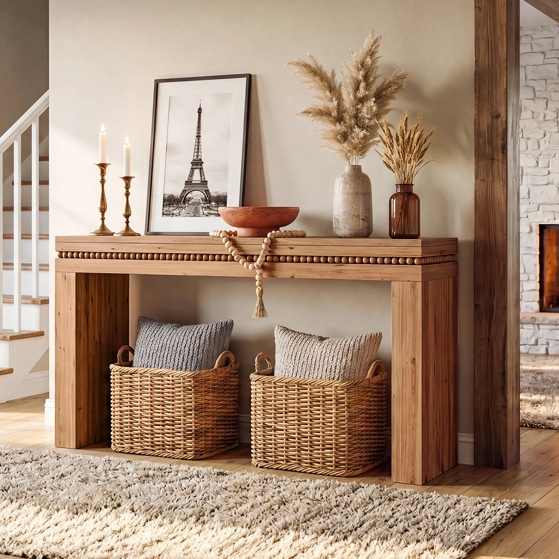 63" Solid Wood Console Table, Mid-Century Sofa Table Behind the Couch for Hallway Foyer - Image 5