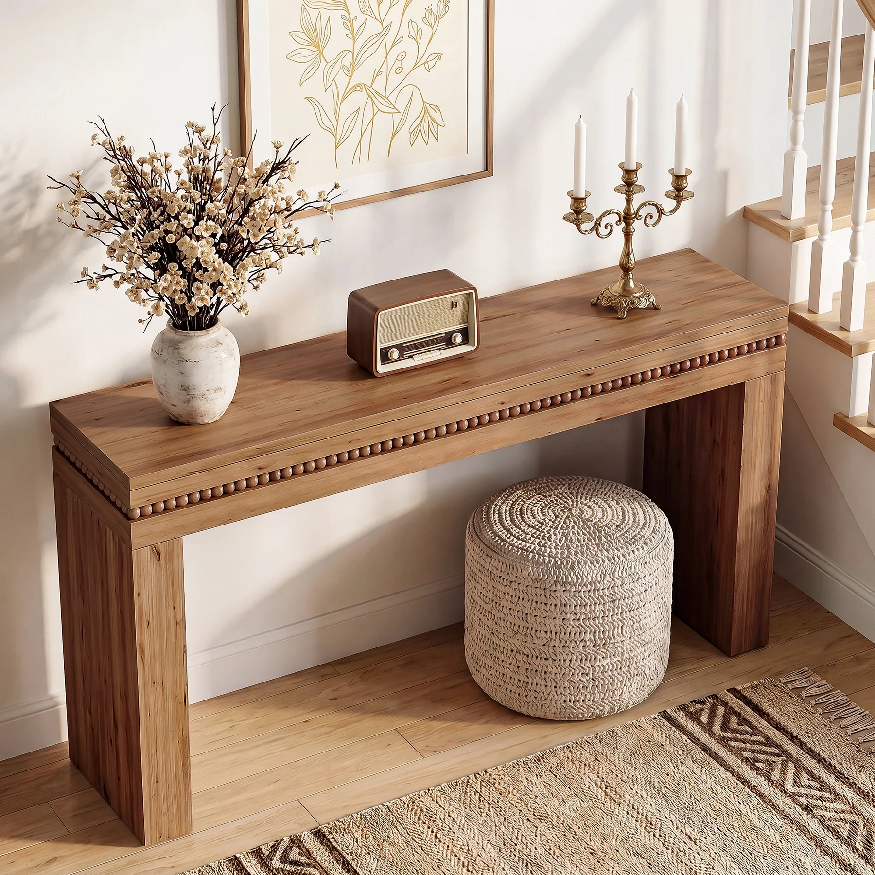63" Solid Wood Console Table, Mid-Century Sofa Table Behind the Couch for Hallway Foyer - Image 8