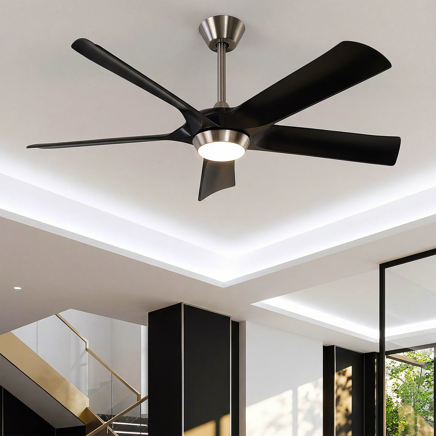 52" Ceiling Fan, Modern 5-Blade Dimmable LED Reversible Fan Light for Living Room