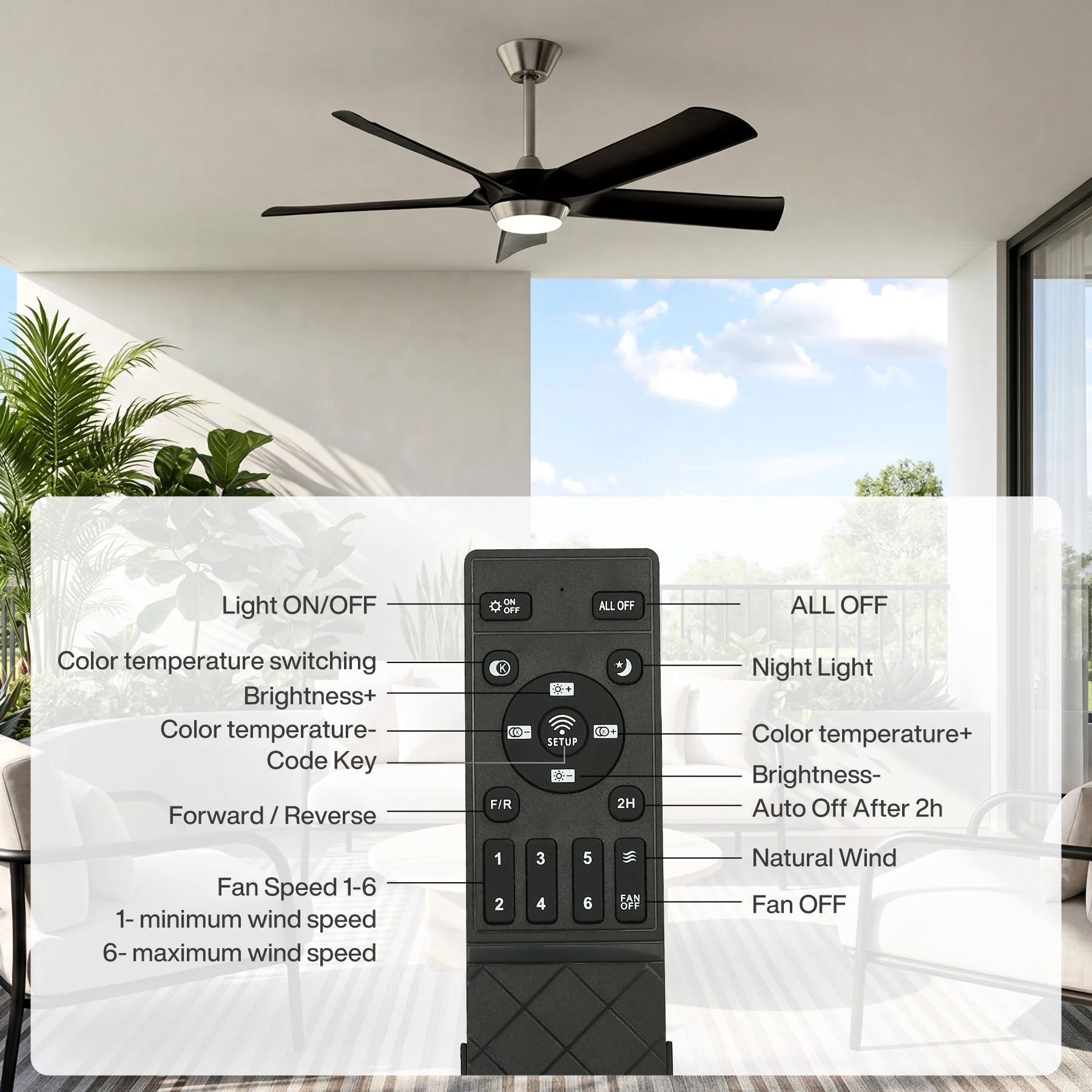 52" Ceiling Fan, Modern 5-Blade Dimmable LED Reversible Fan Light for Living Room - Image 10