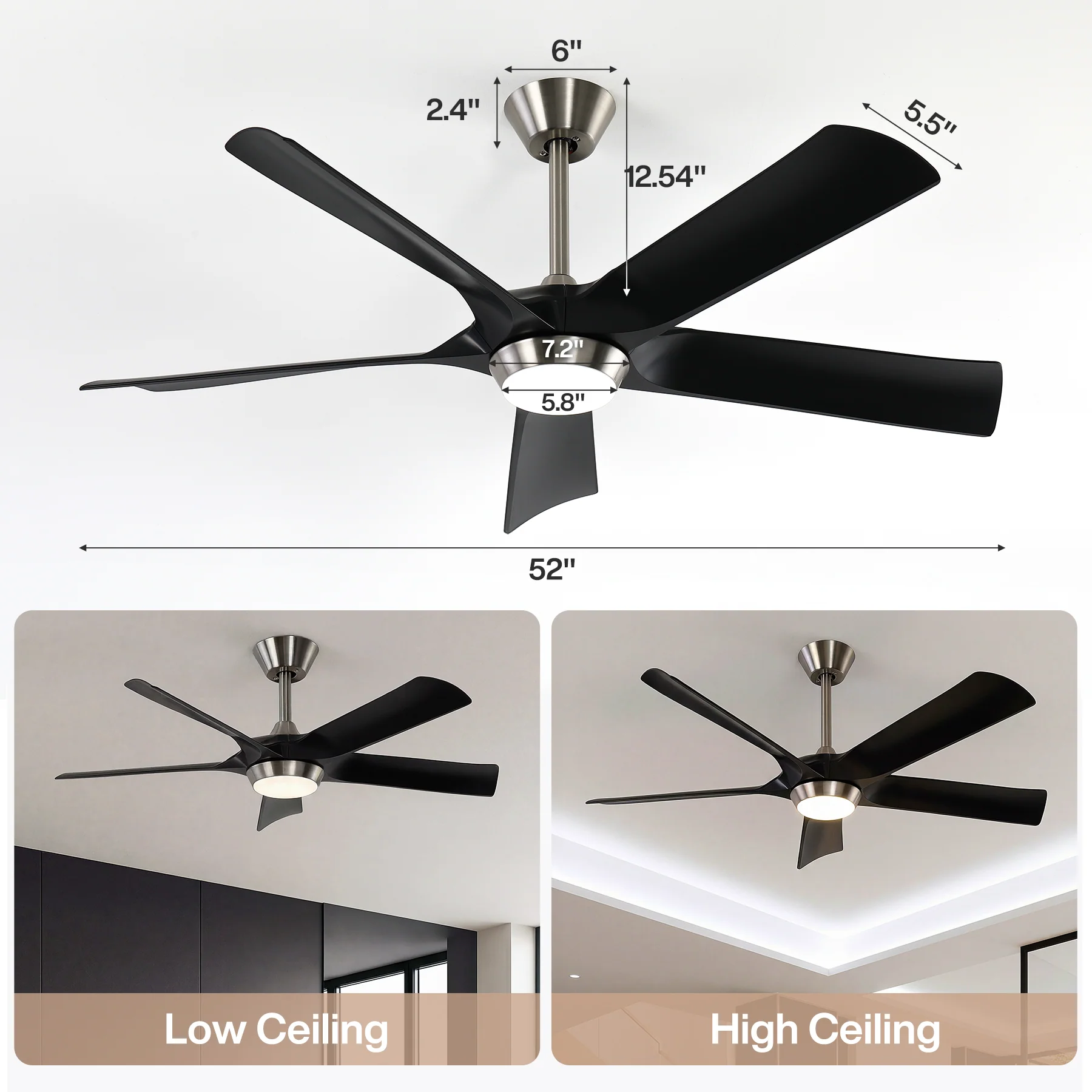 52" Ceiling Fan, Modern 5-Blade Dimmable LED Reversible Fan Light for Living Room - Image 2