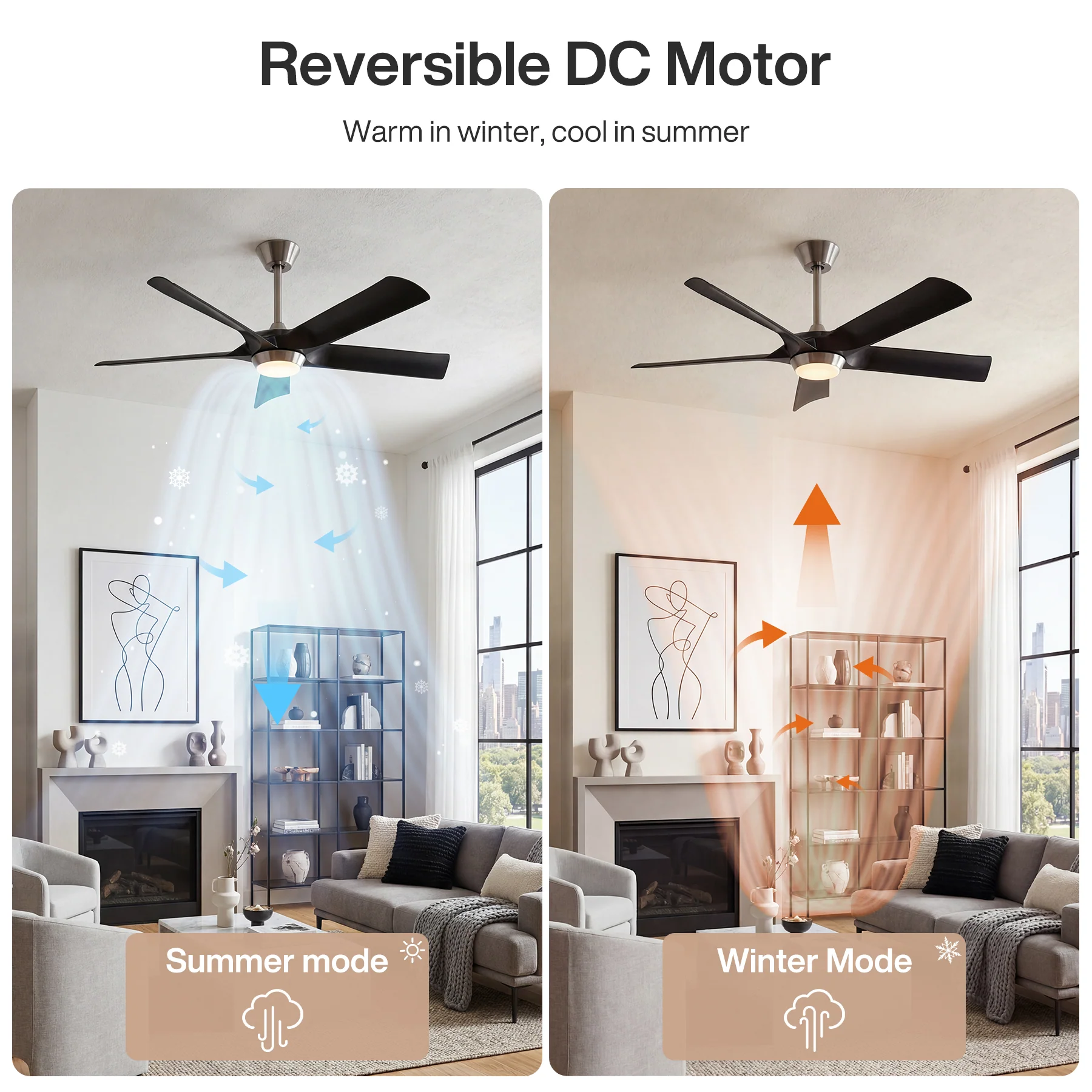 52" Ceiling Fan, Modern 5-Blade Dimmable LED Reversible Fan Light for Living Room - Image 8
