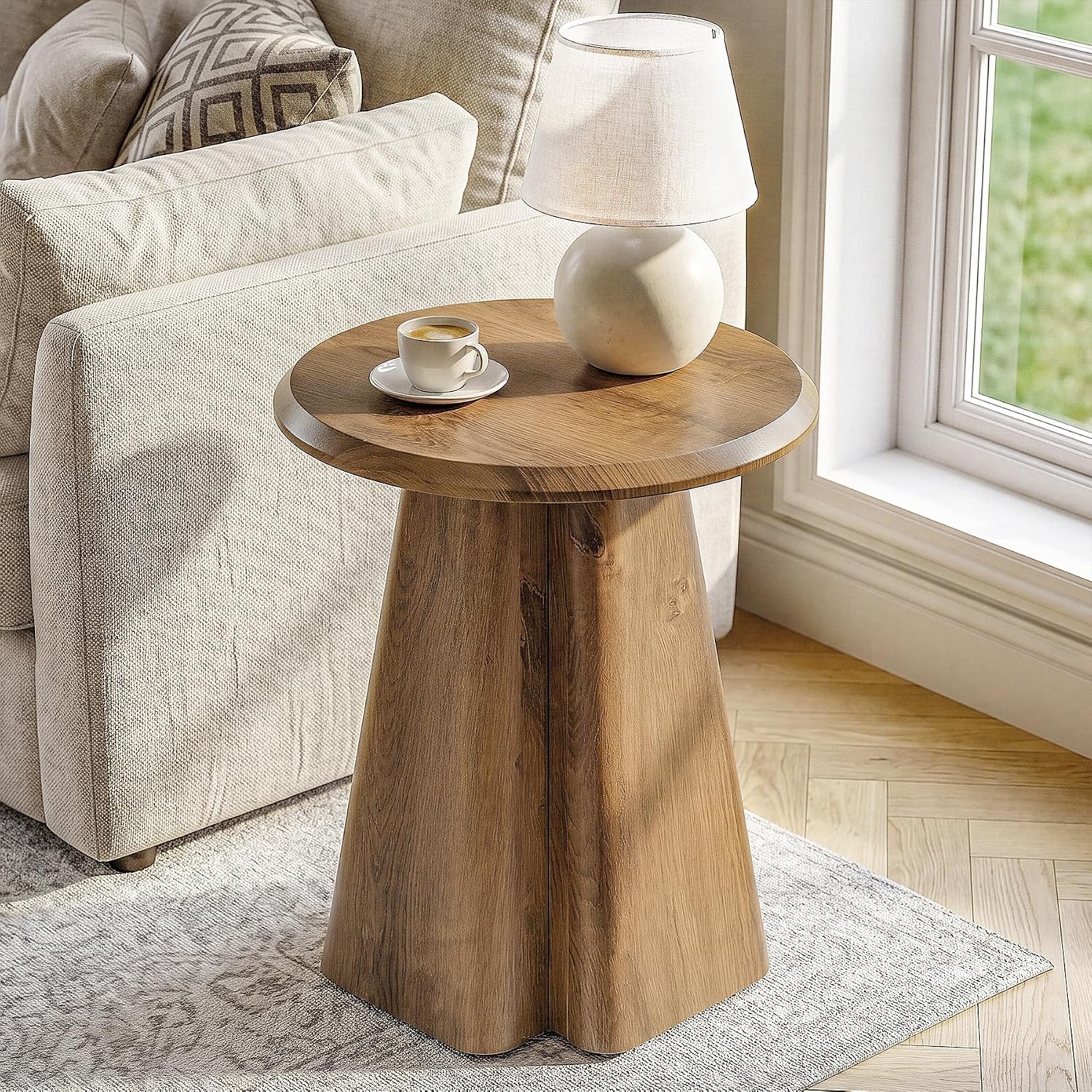 23.6" Round End Table, Modern Accent Side Table with Fluted Pedestal Base - Image 3