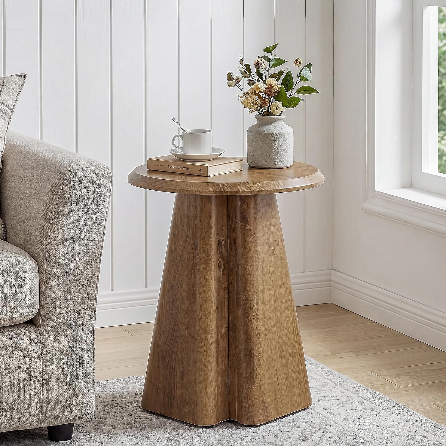 23.6" Round End Table, Modern Accent Side Table with Fluted Pedestal Base - Image 4