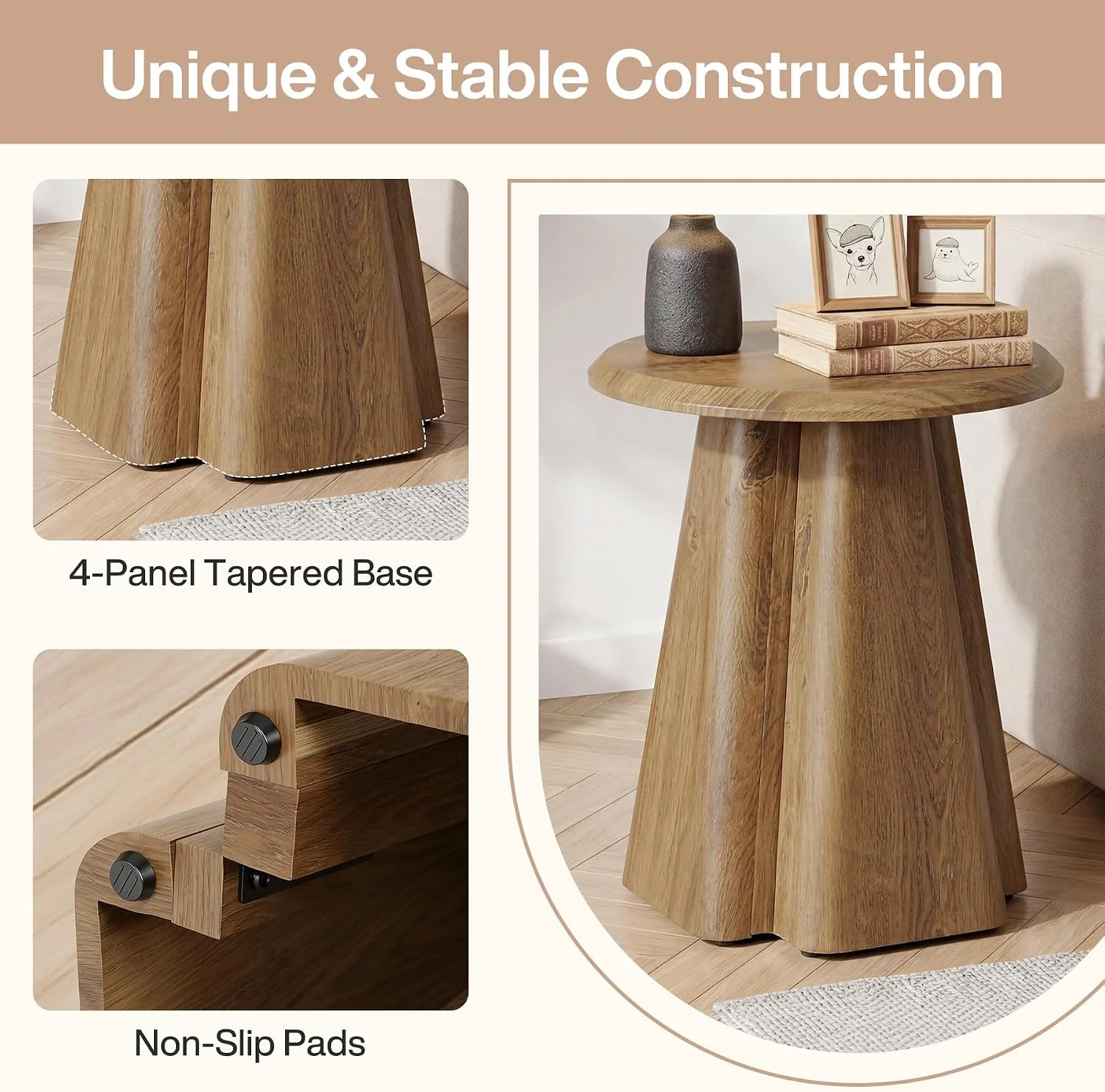 23.6" Round End Table, Modern Accent Side Table with Fluted Pedestal Base - Image 6