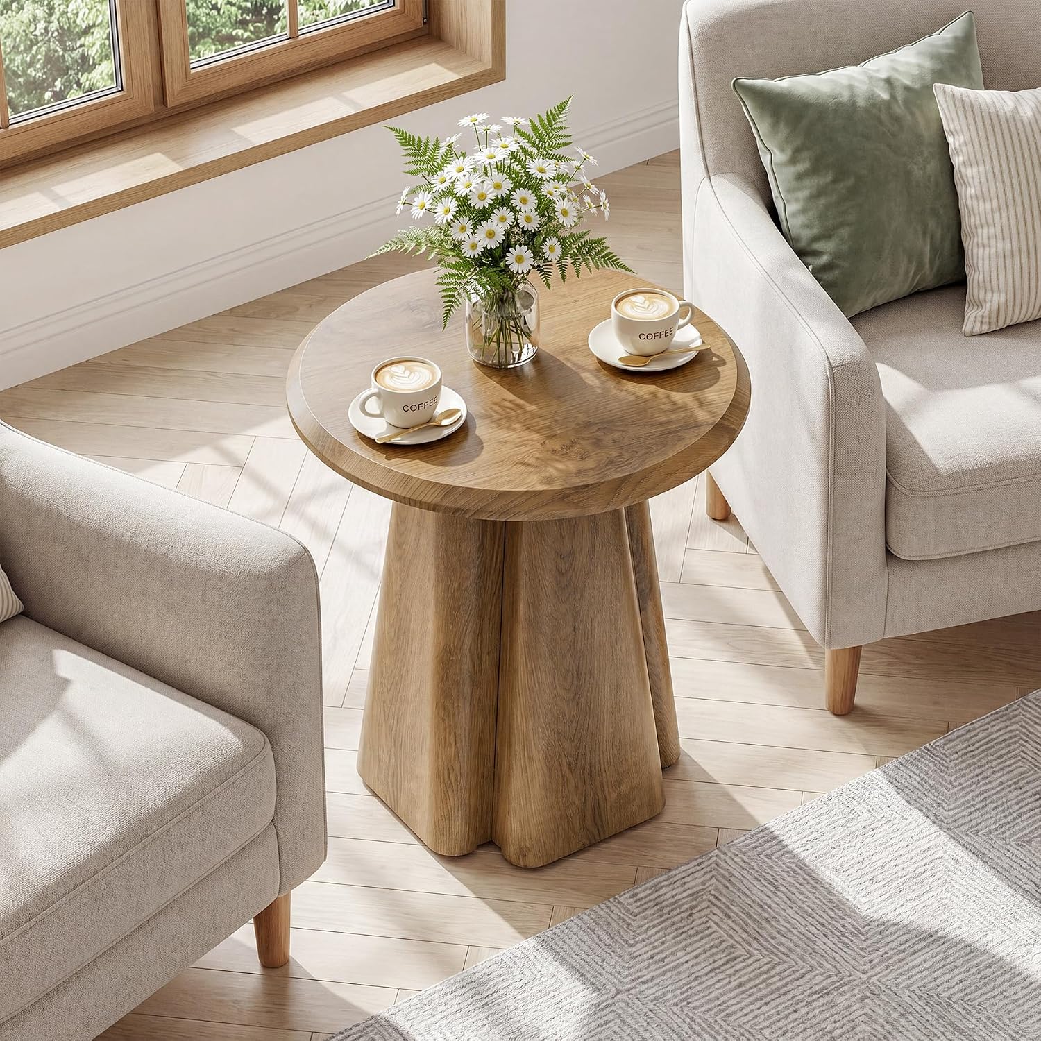 23.6" Round End Table, Modern Accent Side Table with Fluted Pedestal Base - Image 7