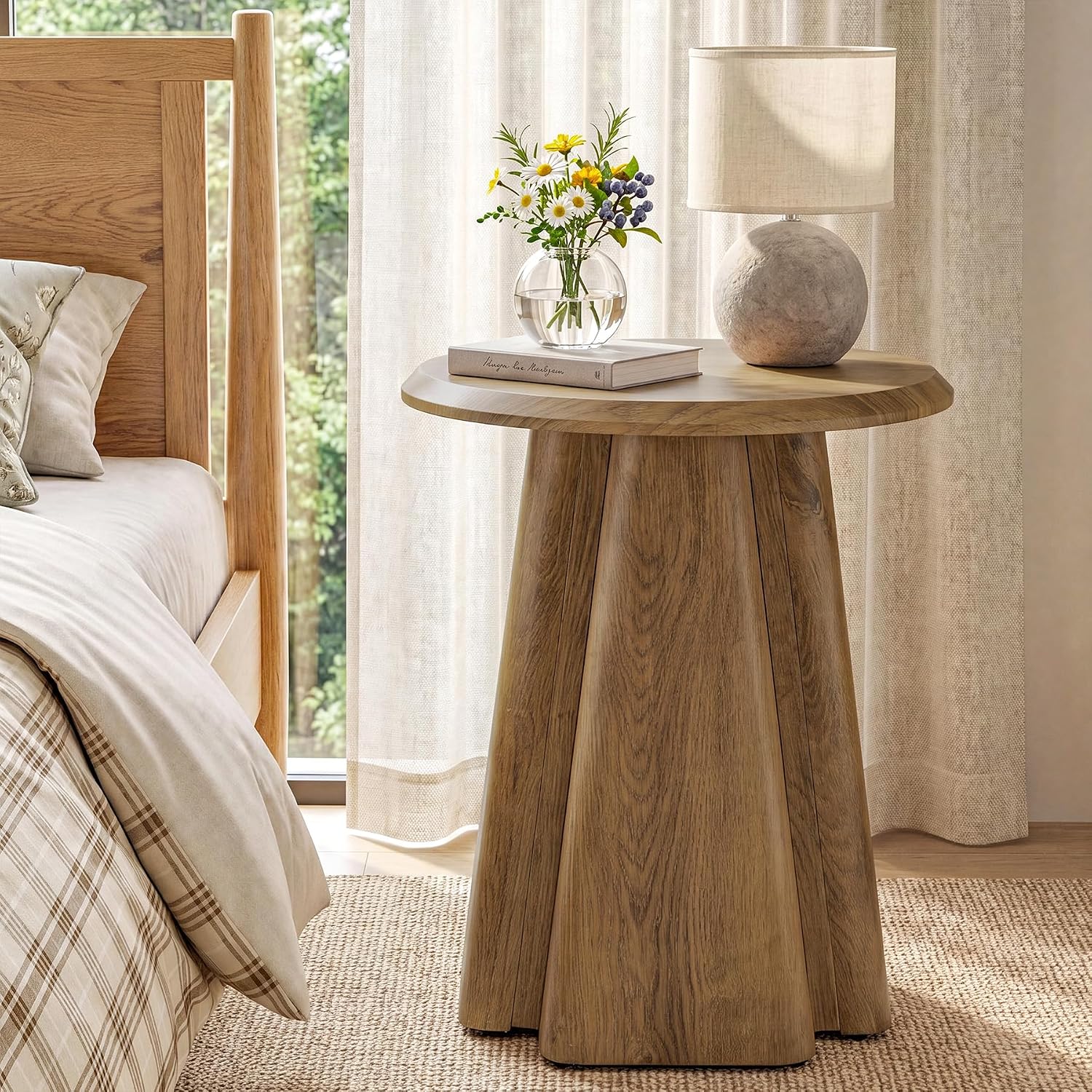 23.6" Round End Table, Modern Accent Side Table with Fluted Pedestal Base - Image 9