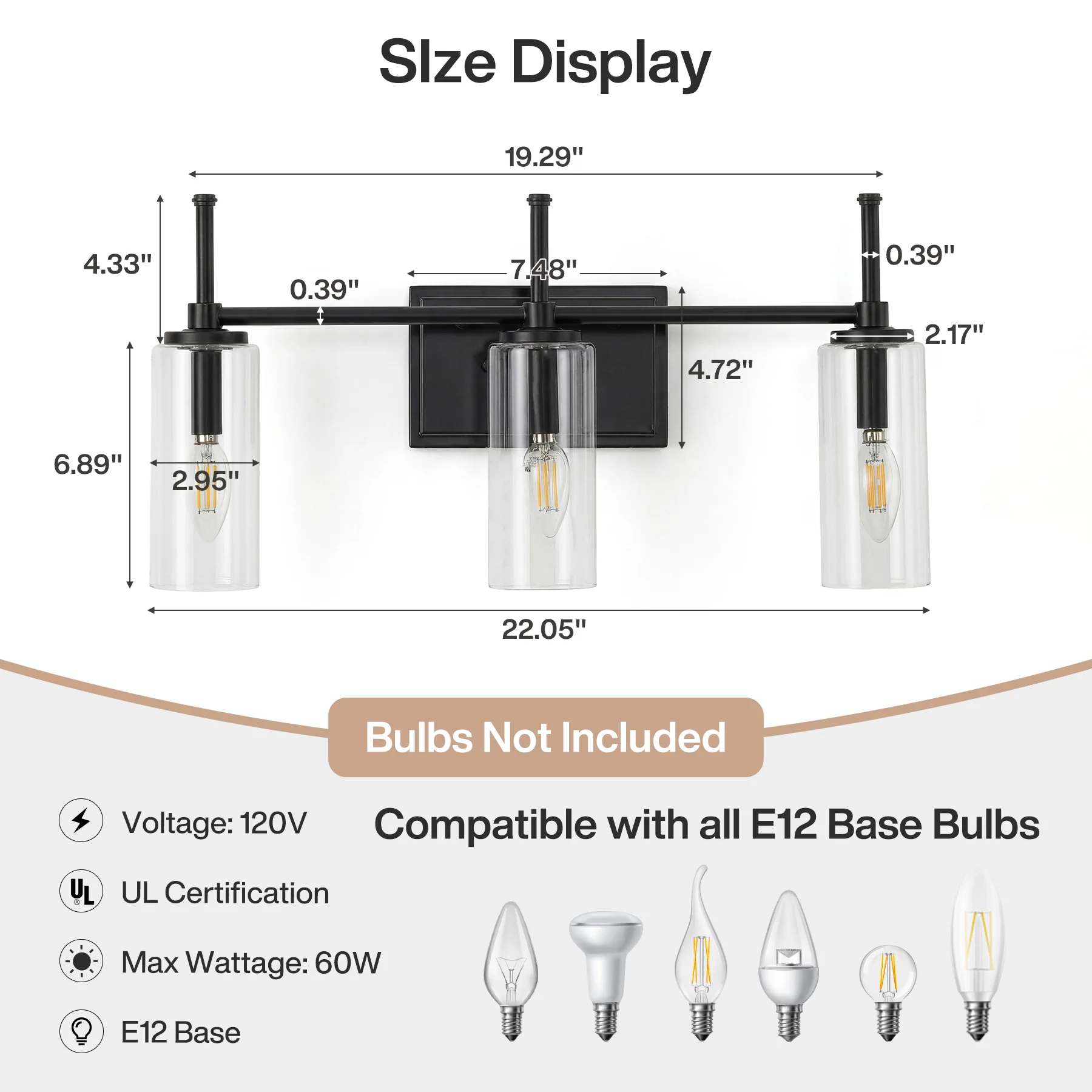 3-Light Vanity Light Fixture, Modern Bathroom Wall Sconce with Clear Glass Shades - Image 2