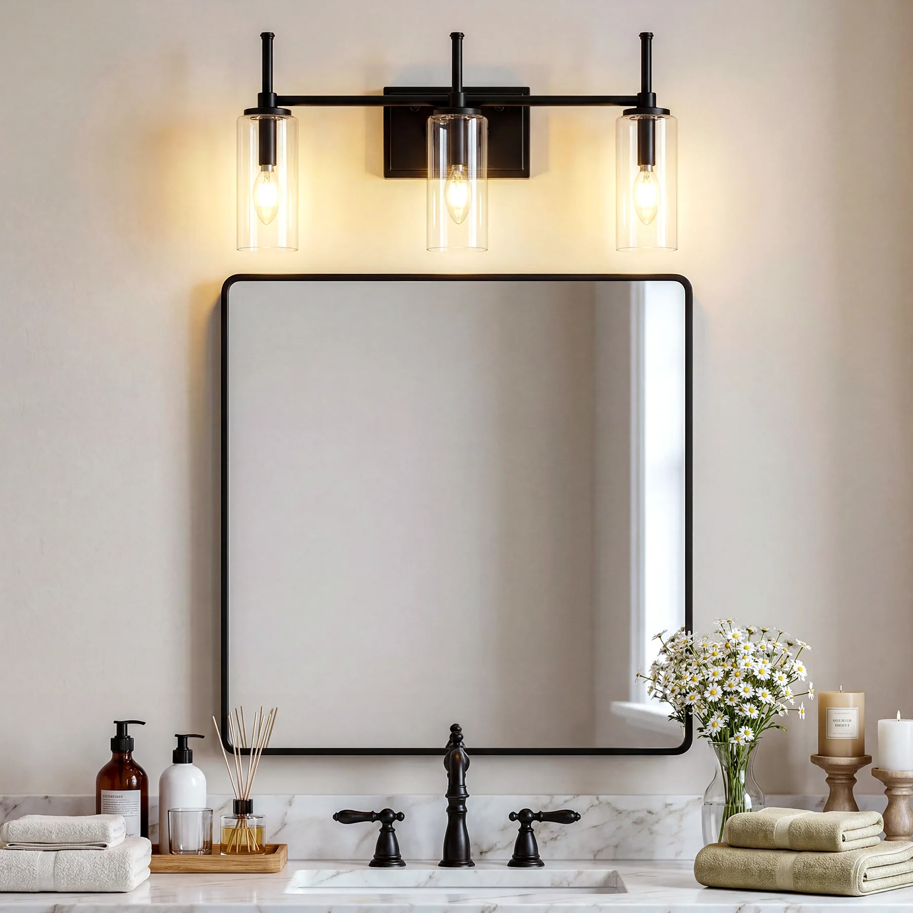 3-Light Vanity Light Fixture, Modern Bathroom Wall Sconce with Clear Glass Shades - Image 3