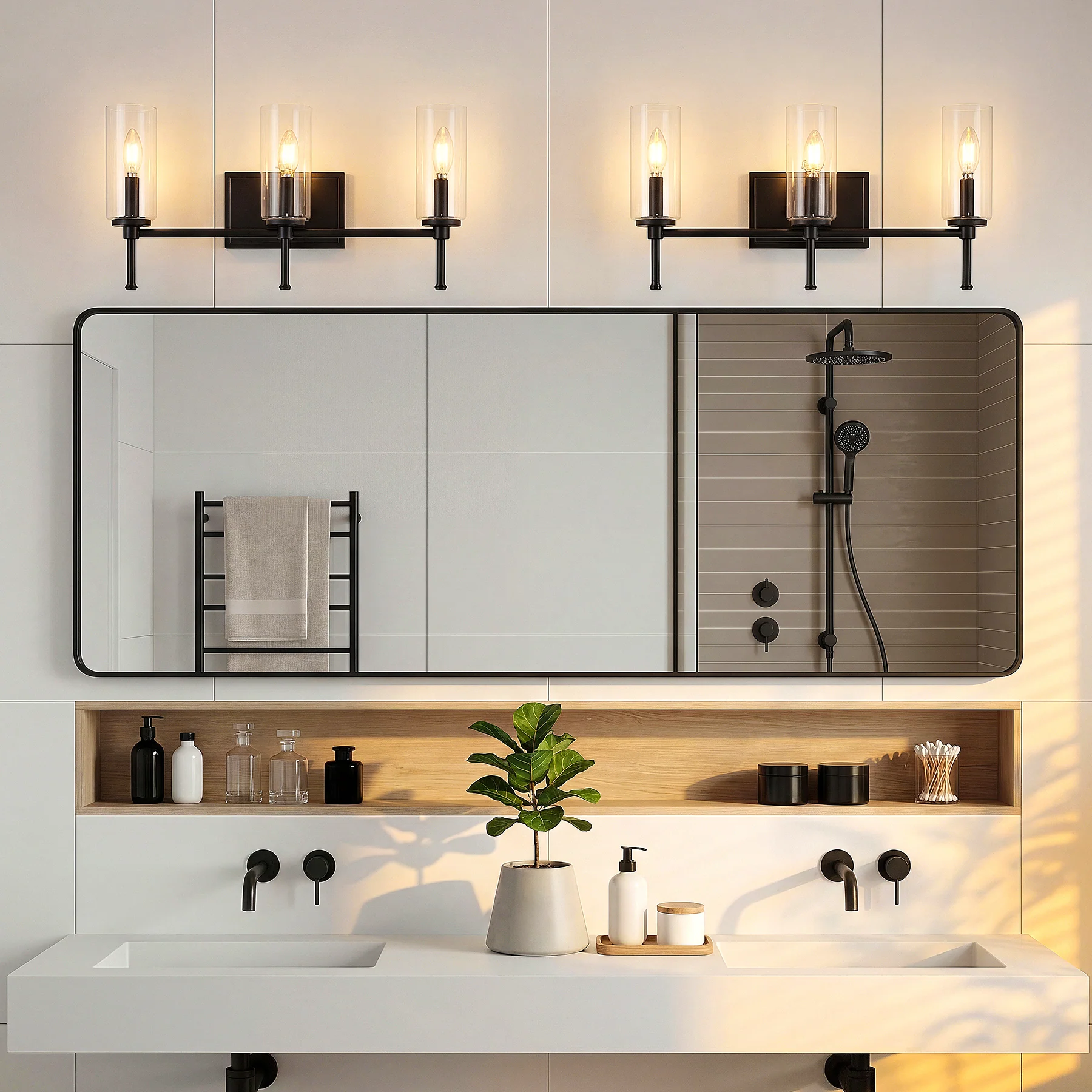 3-Light Vanity Light Fixture, Modern Bathroom Wall Sconce with Clear Glass Shades - Image 4