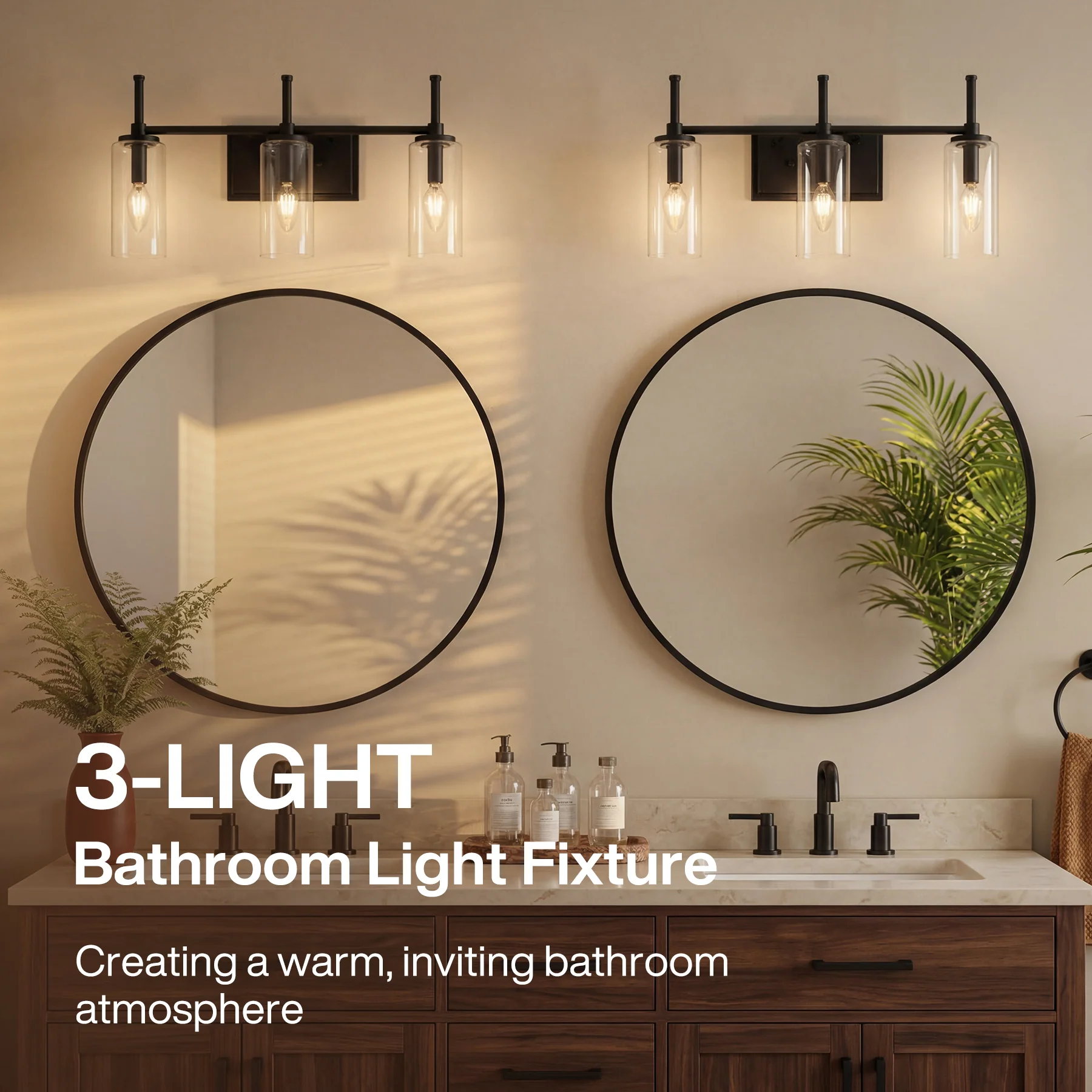 3-Light Vanity Light Fixture, Modern Bathroom Wall Sconce with Clear Glass Shades - Image 6