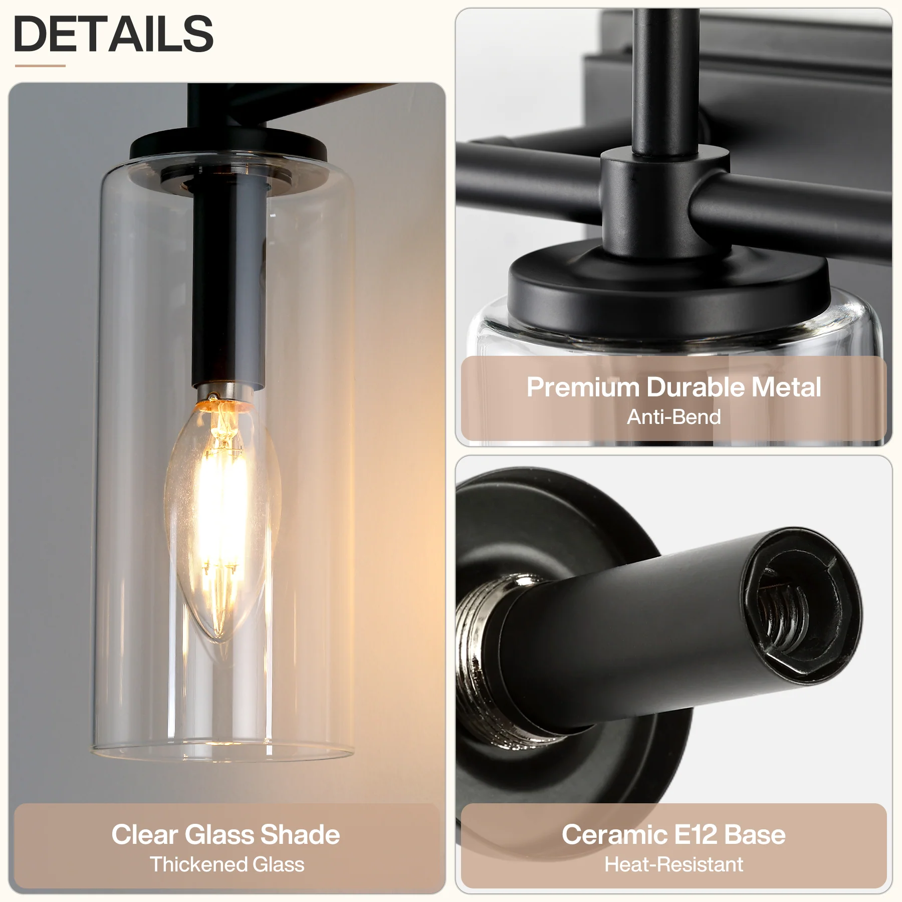 3-Light Vanity Light Fixture, Modern Bathroom Wall Sconce with Clear Glass Shades - Image 7