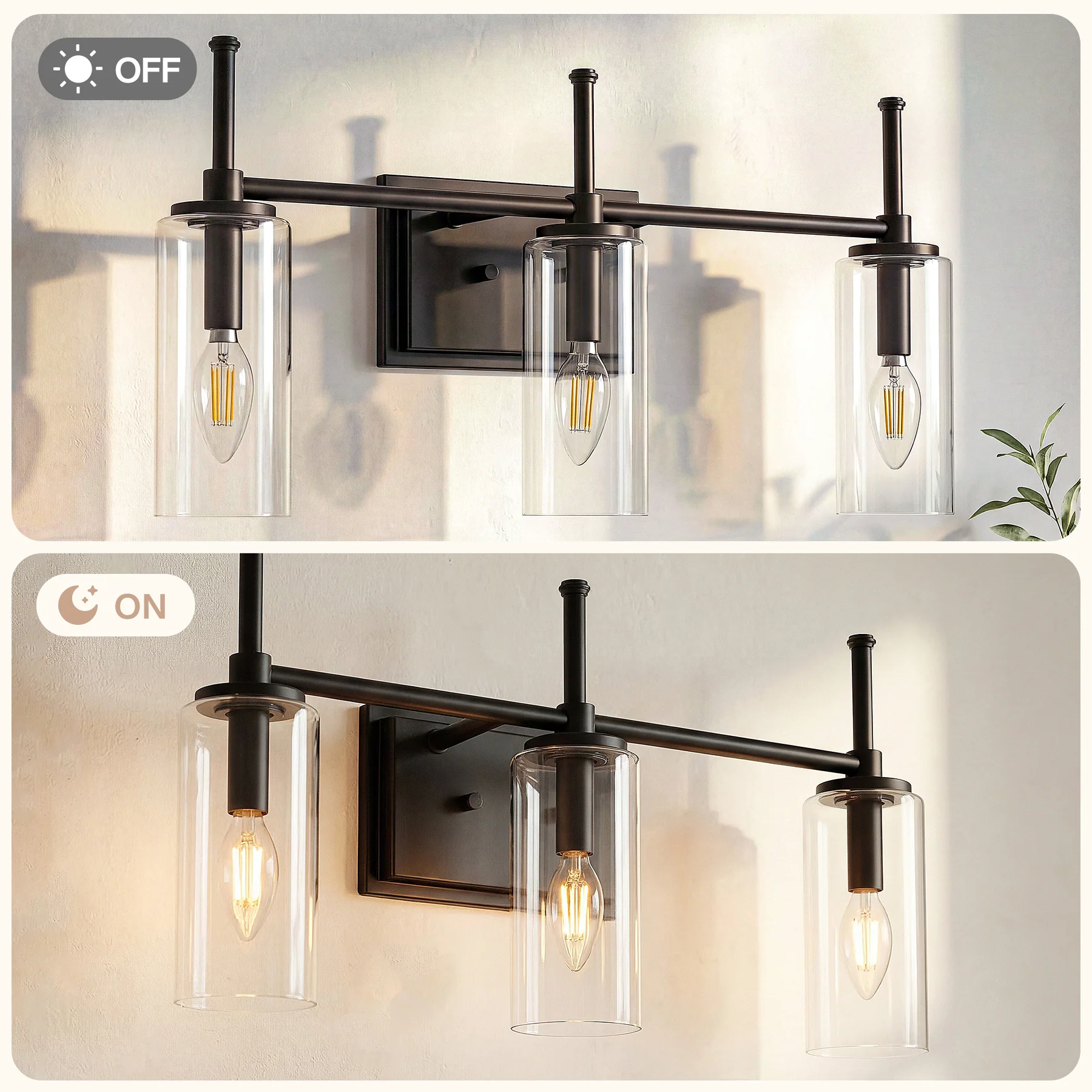 3-Light Vanity Light Fixture, Modern Bathroom Wall Sconce with Clear Glass Shades - Image 8