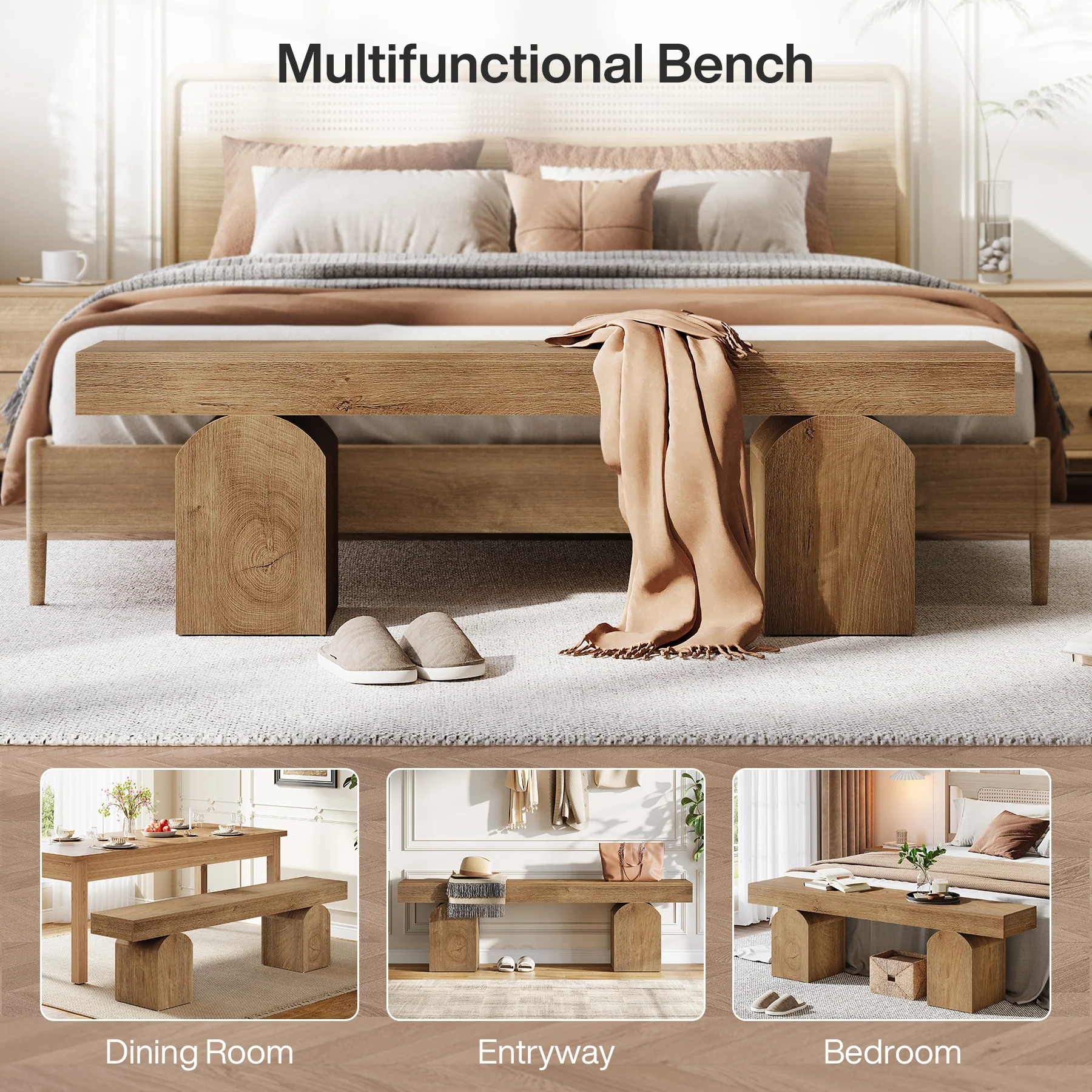 59" End of Bed Bench, Modern Bedroom Bench Window Bench - Image 6