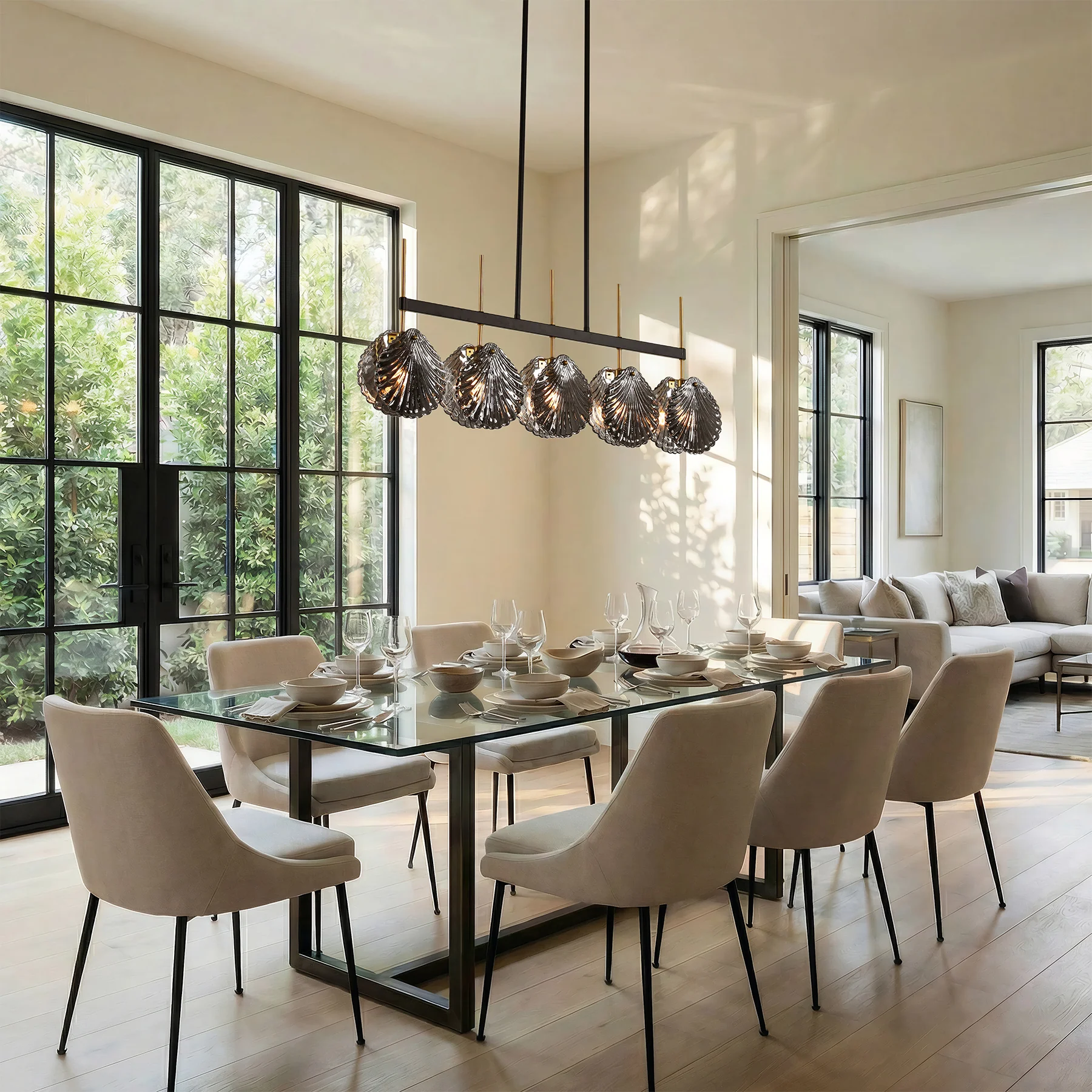 5-light Linear Chandelier, Modern Ceiling Lighting With Smoky Gray Glass Shades For Dining Room - Image 4