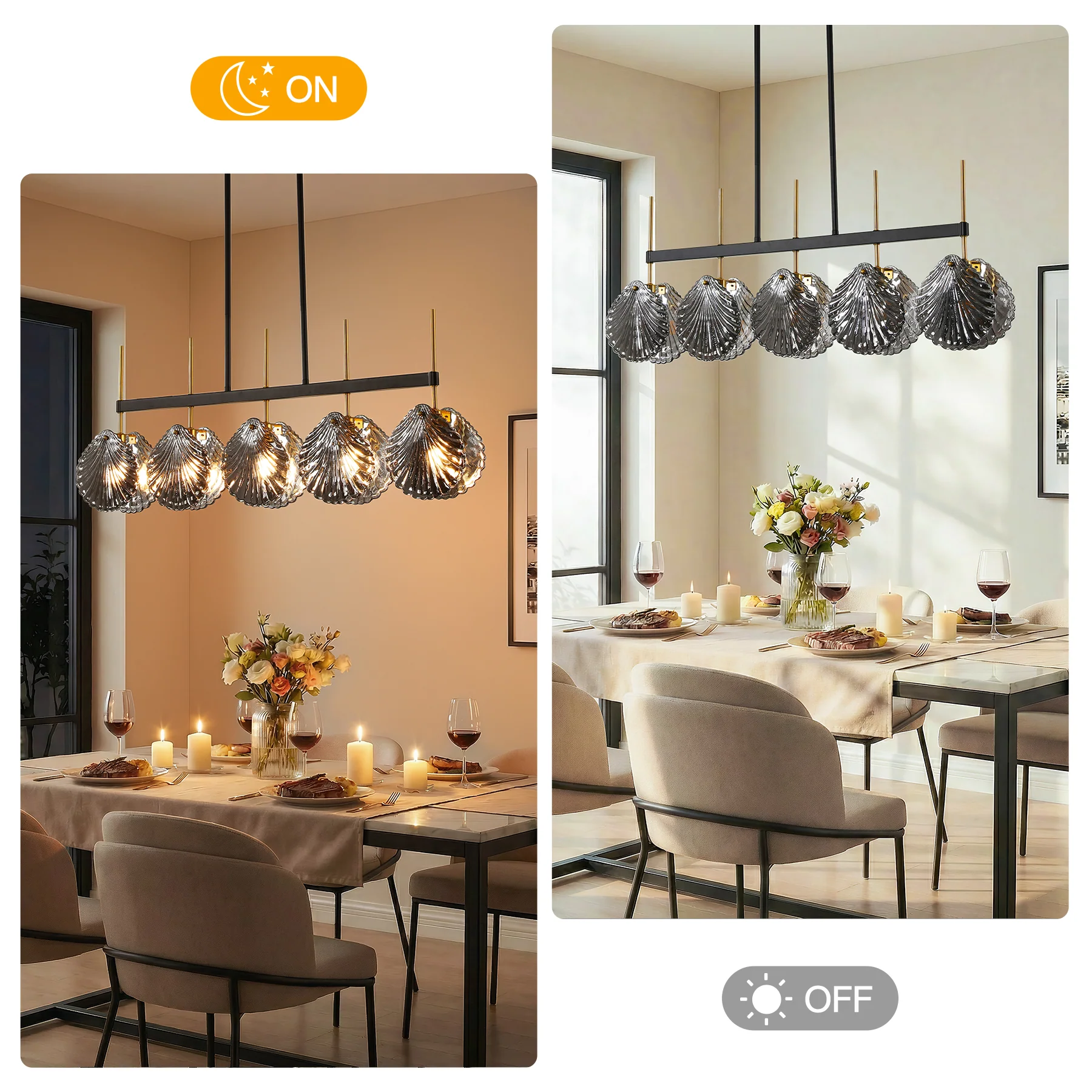 5-light Linear Chandelier, Modern Ceiling Lighting With Smoky Gray Glass Shades For Dining Room - Image 6