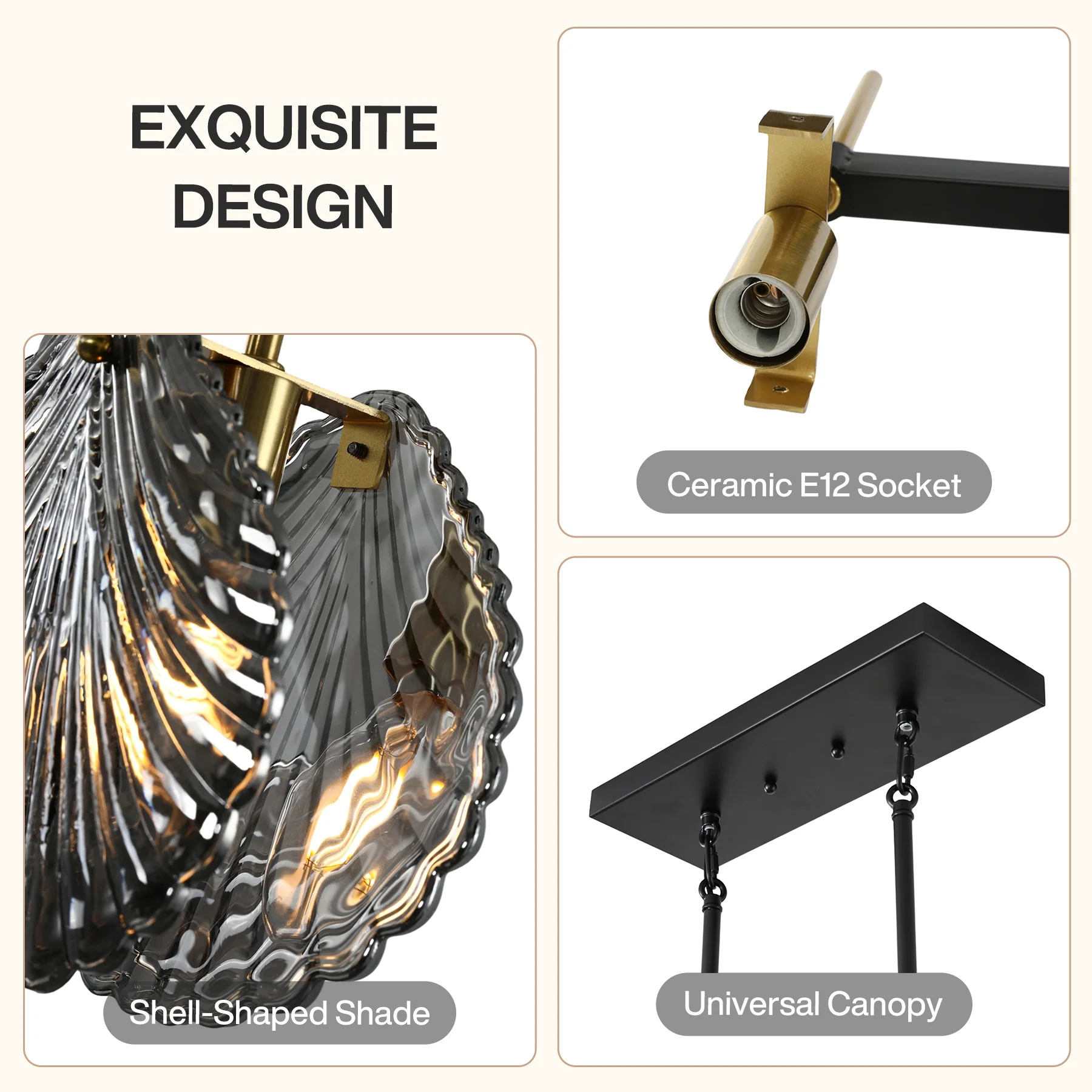 5-light Linear Chandelier, Modern Ceiling Lighting With Smoky Gray Glass Shades For Dining Room - Image 7