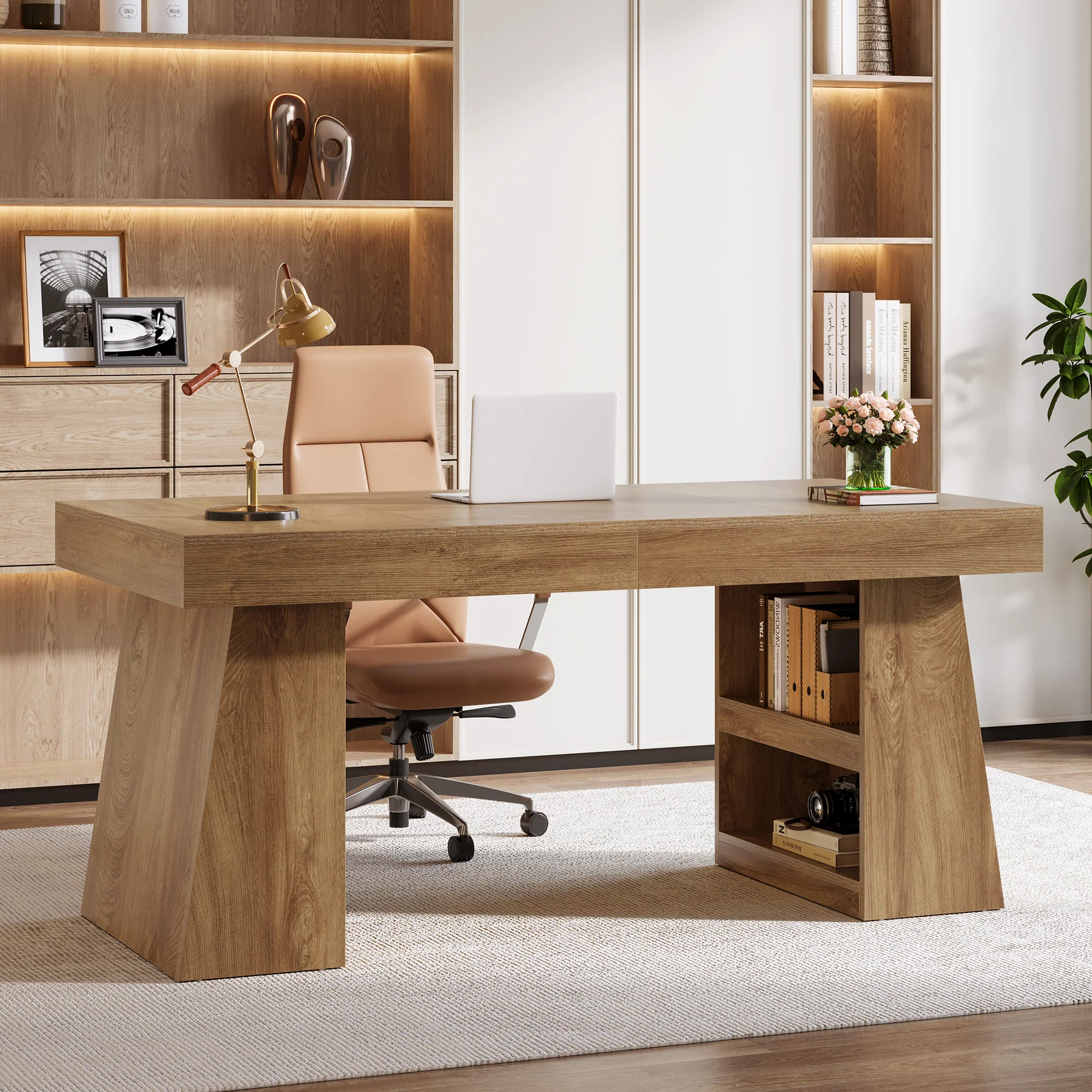 55" Executive Desk, Modern Computer Desk with Sturdy Base