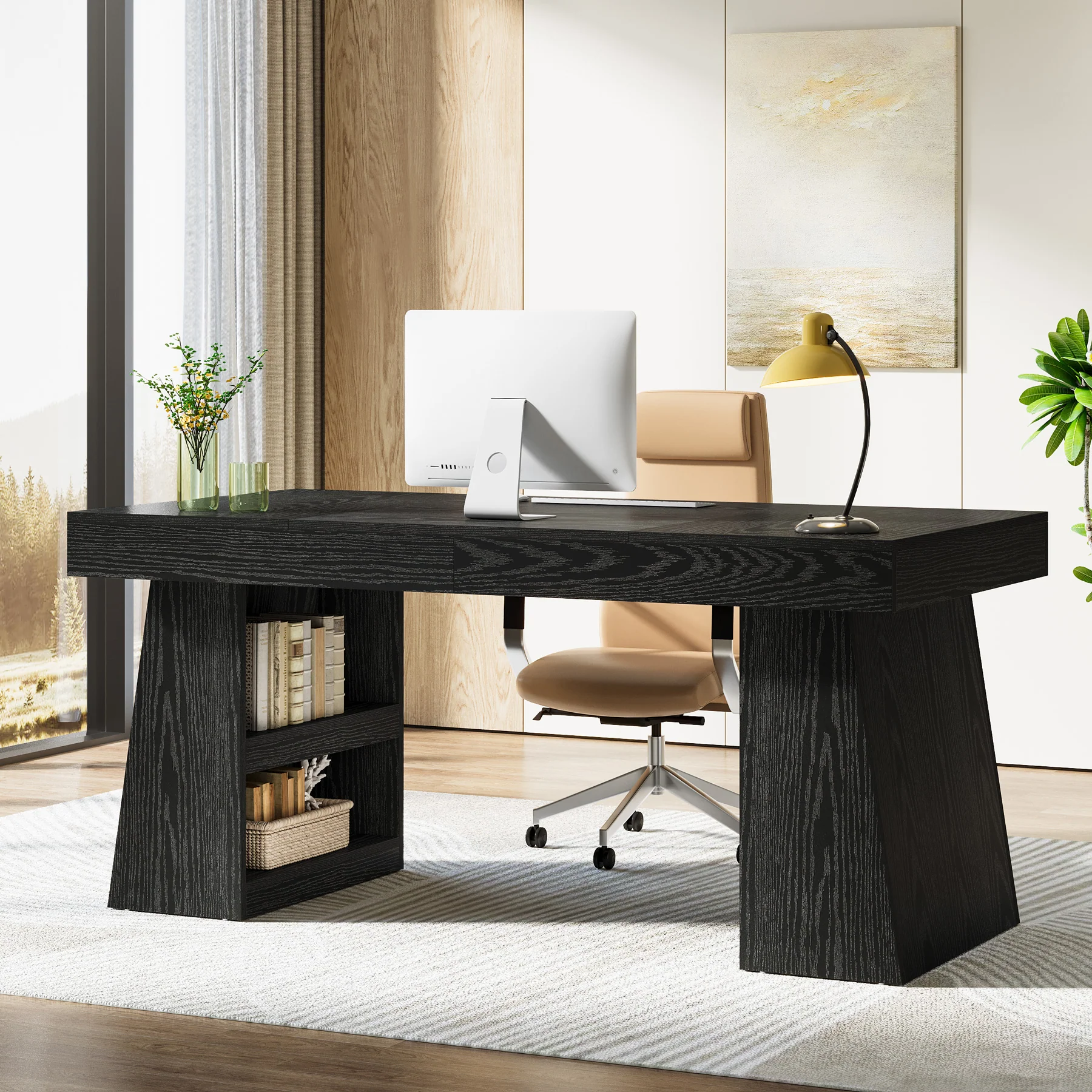 55" Executive Desk, Modern Computer Desk with Sturdy Base - Image 10