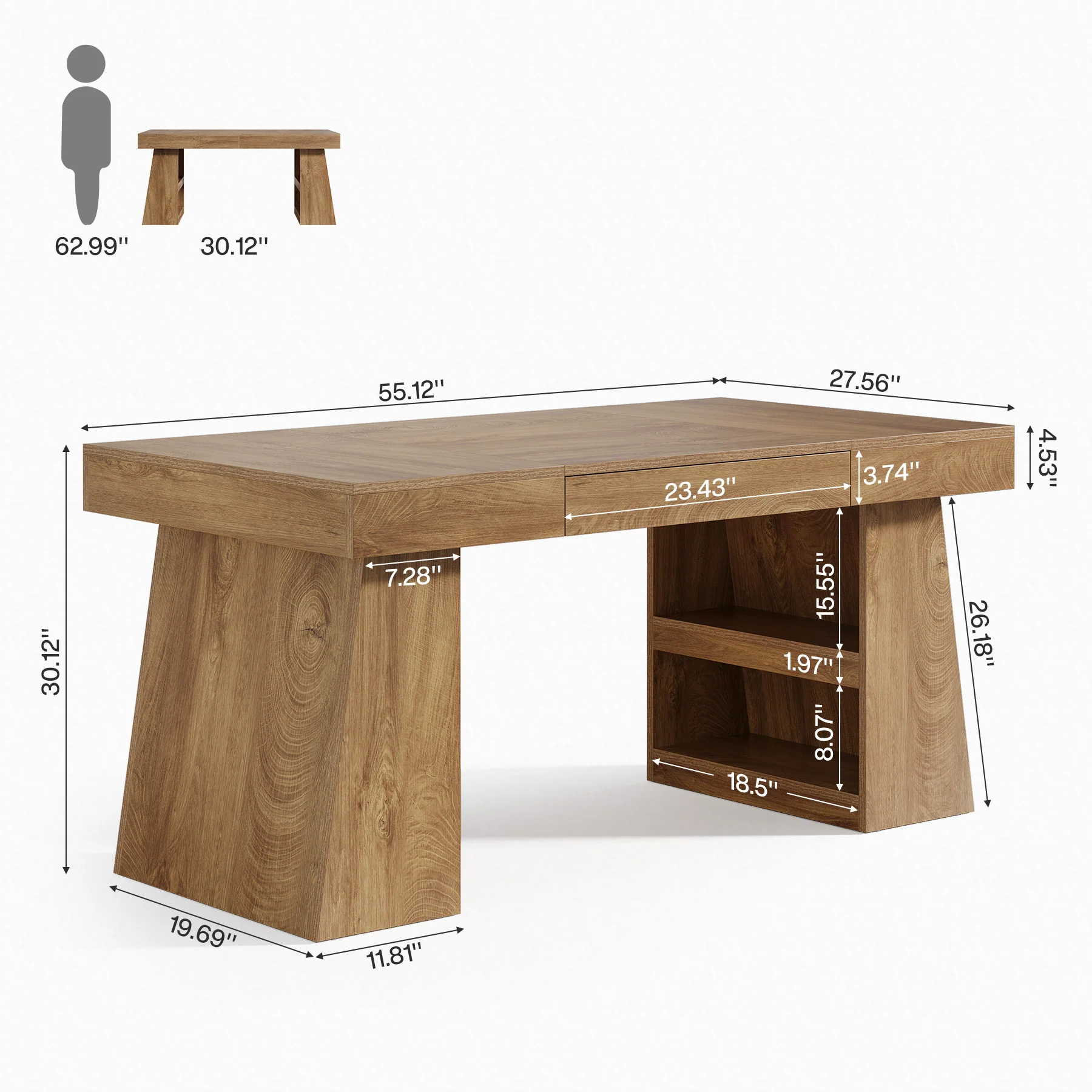 55" Executive Desk, Modern Computer Desk with Sturdy Base - Image 2
