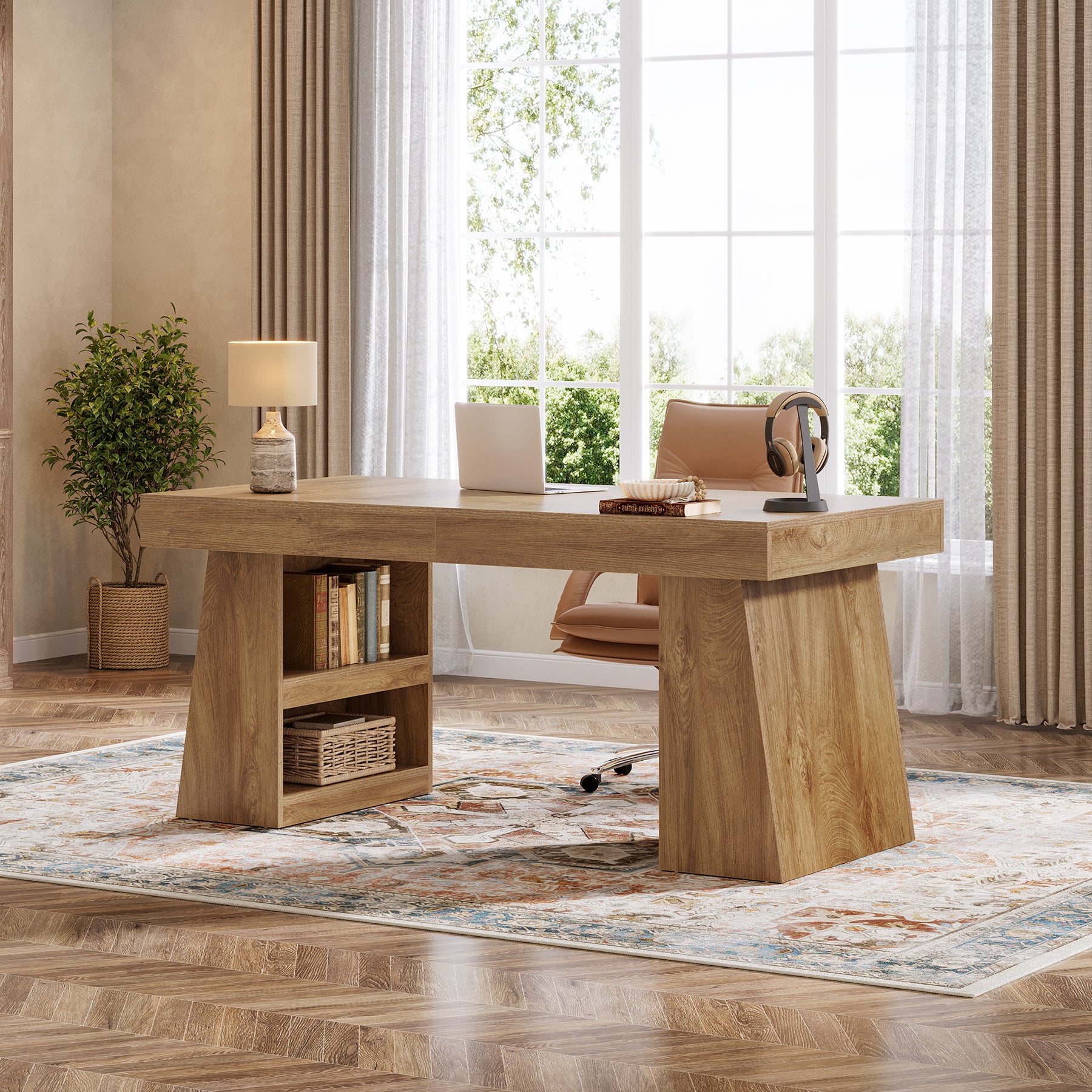 55" Executive Desk, Modern Computer Desk with Sturdy Base - Image 3
