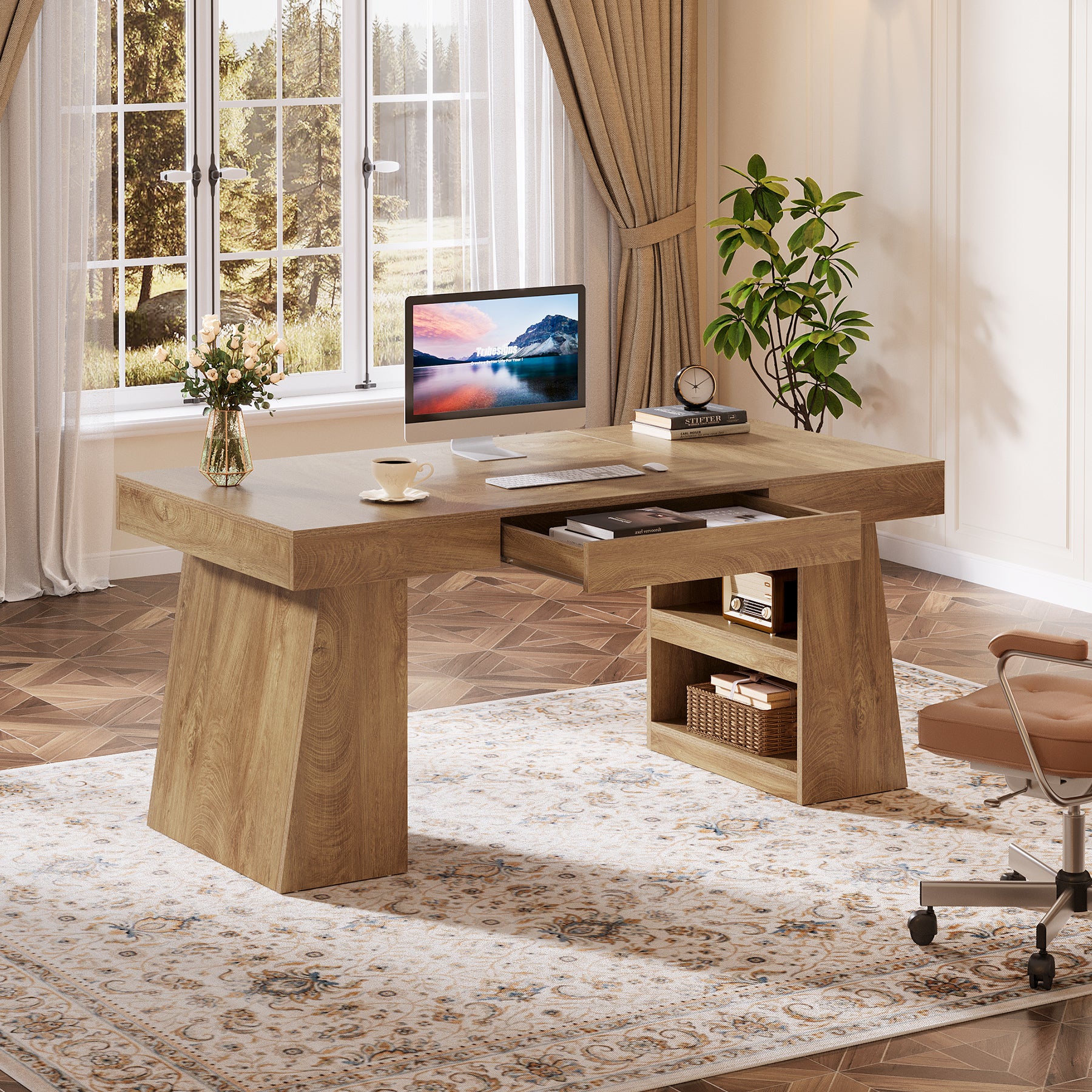 55" Executive Desk, Modern Computer Desk with Sturdy Base - Image 4