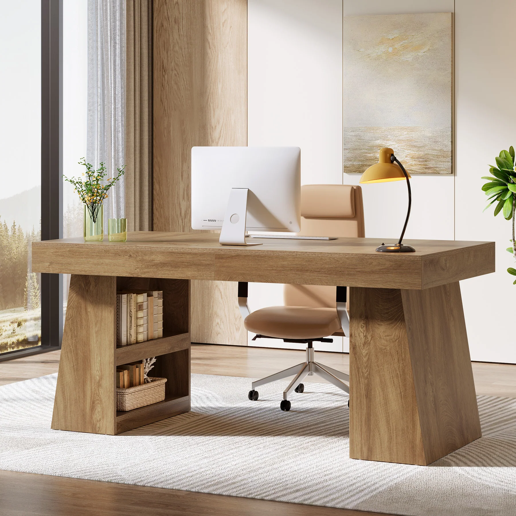 55" Executive Desk, Modern Computer Desk with Sturdy Base - Image 5