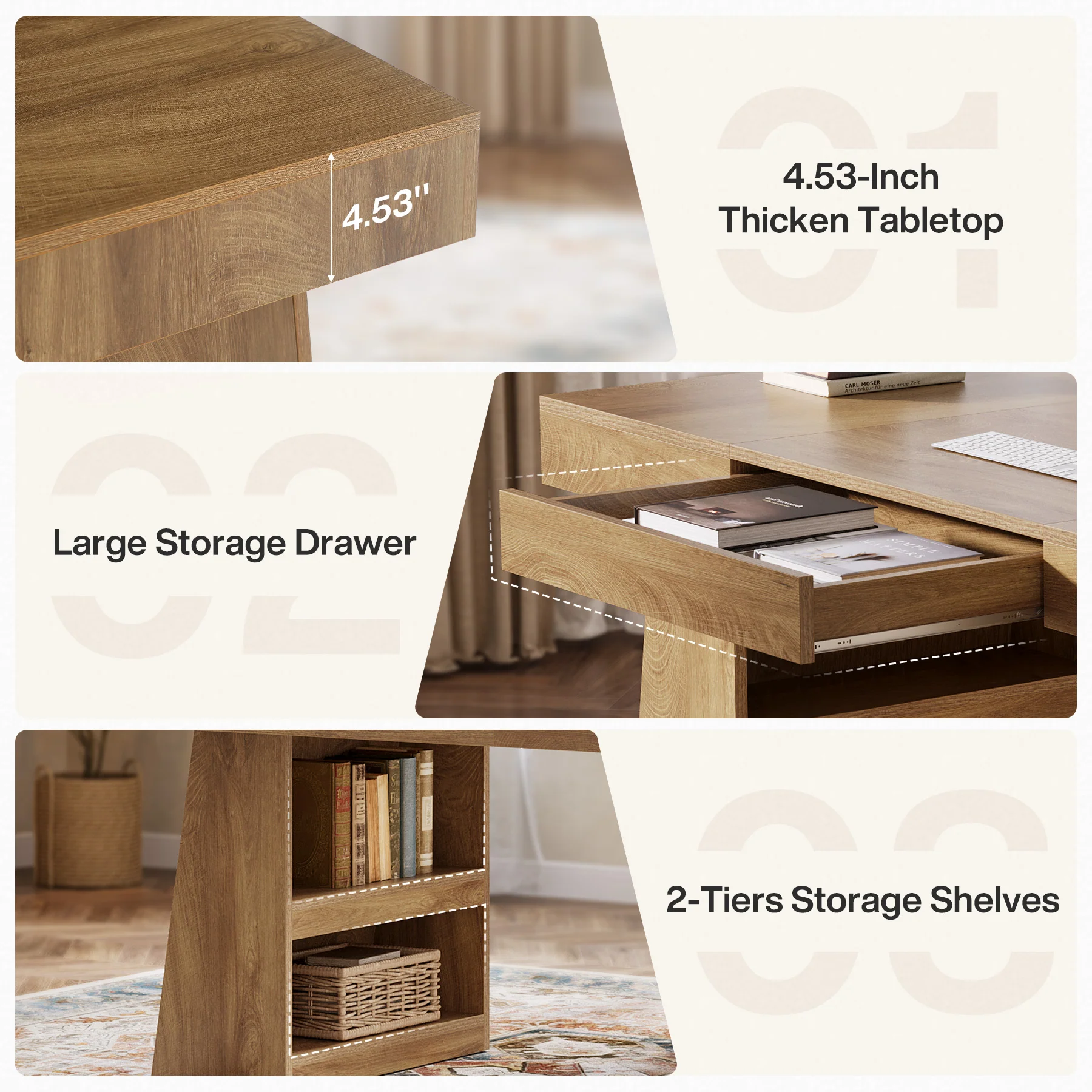 55" Executive Desk, Modern Computer Desk with Sturdy Base - Image 6