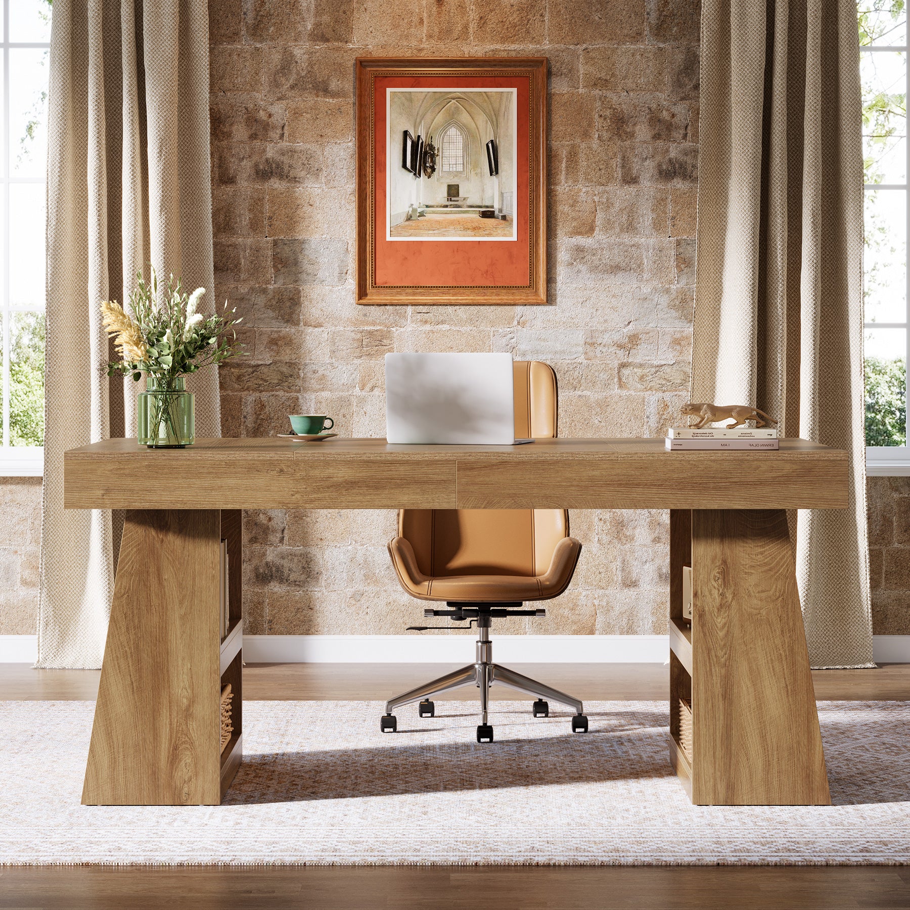 55" Executive Desk, Modern Computer Desk with Sturdy Base - Image 7