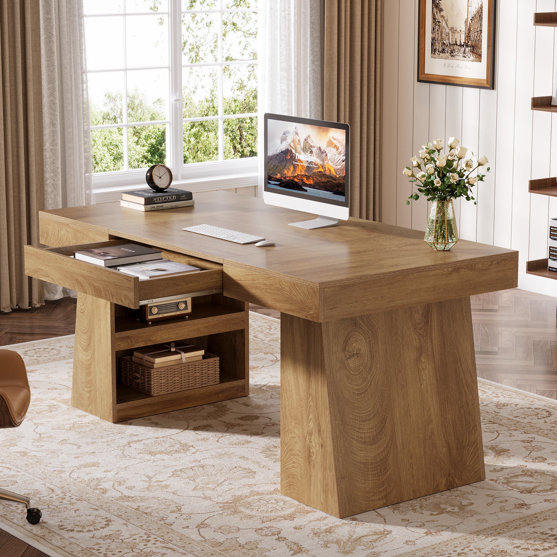 55" Executive Desk, Modern Computer Desk with Sturdy Base - Image 8