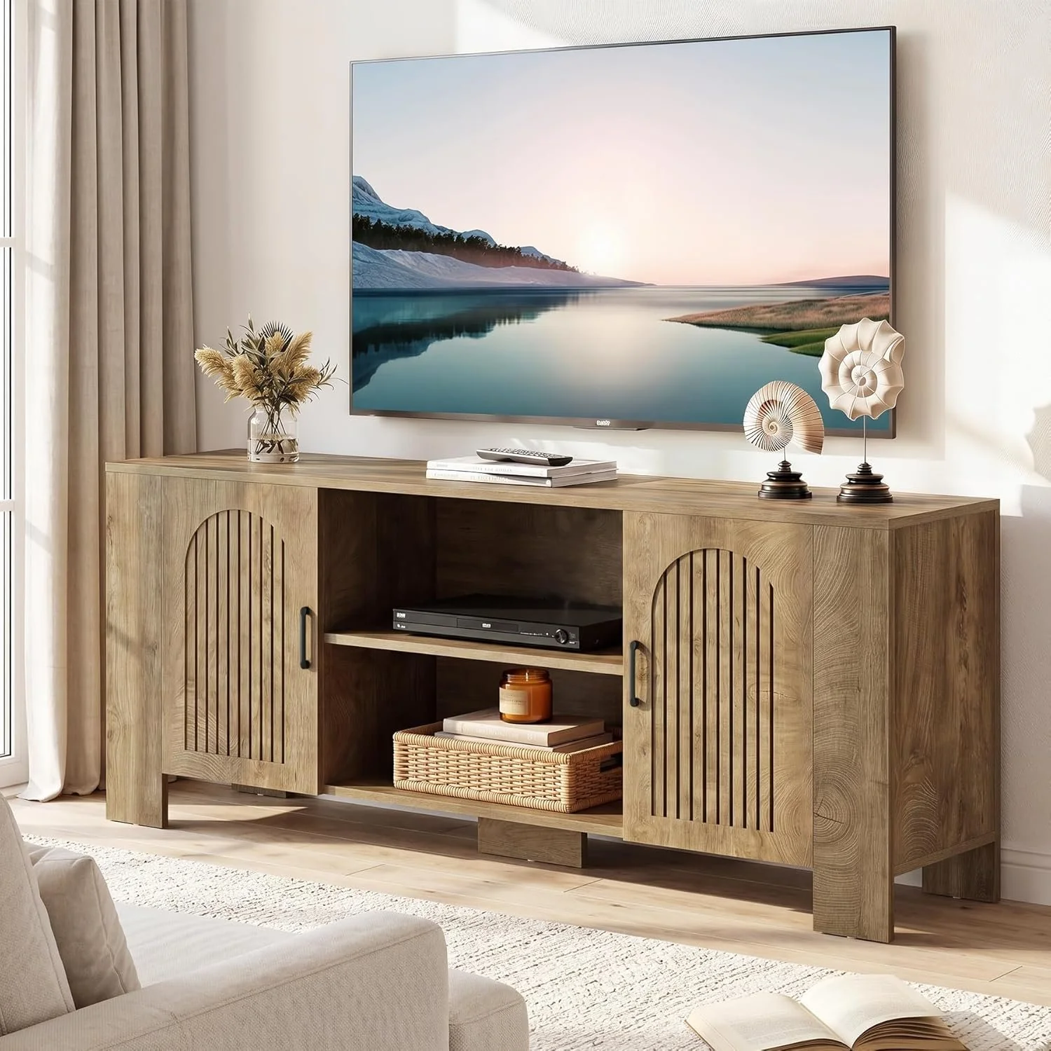 70.8" Long TV Stand for 65/70/75 Inch TVs, Modern Entertainment Center with Storage Cabinets