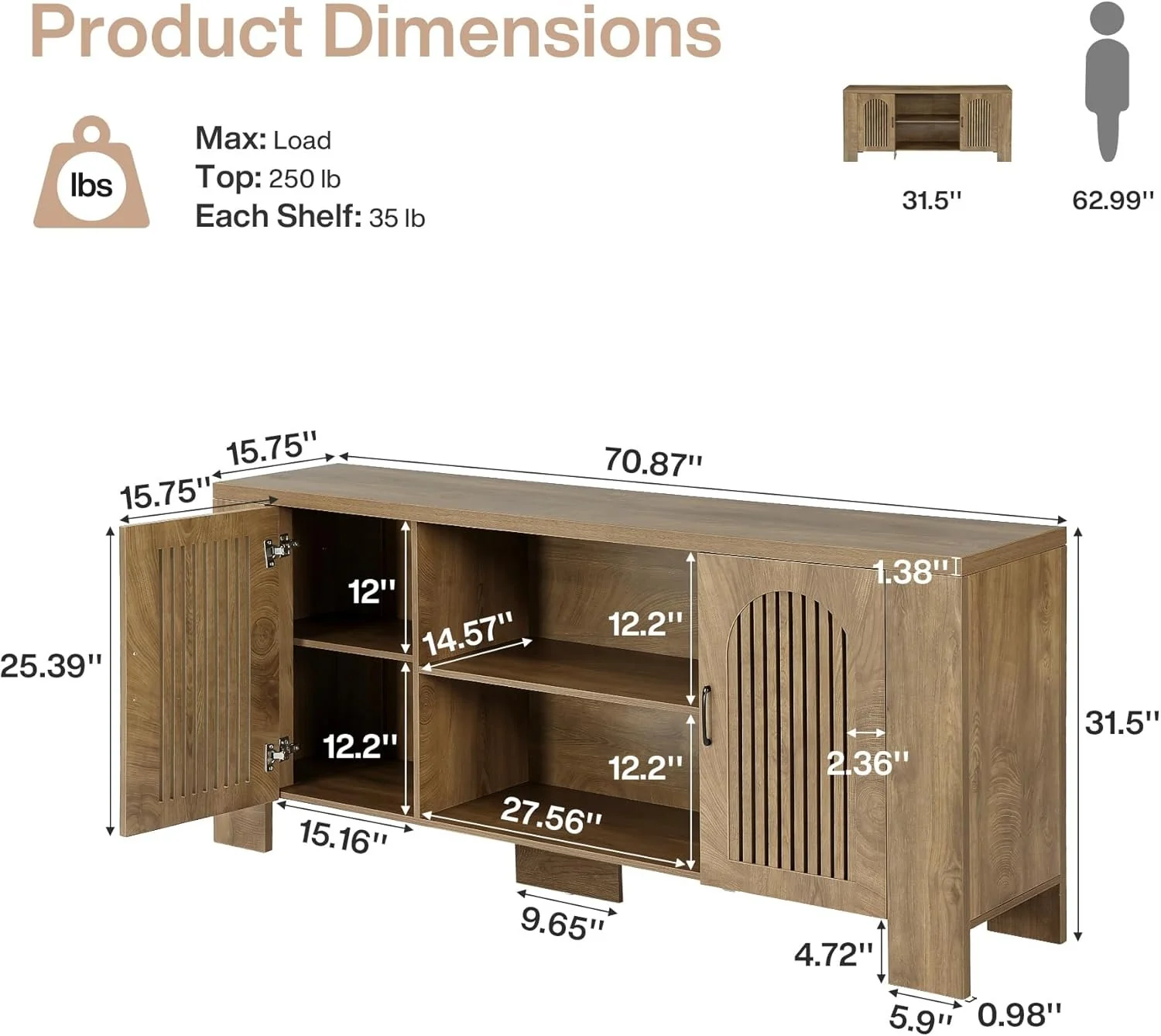 70.8" Long TV Stand for 65/70/75 Inch TVs, Modern Entertainment Center with Storage Cabinets - Image 2