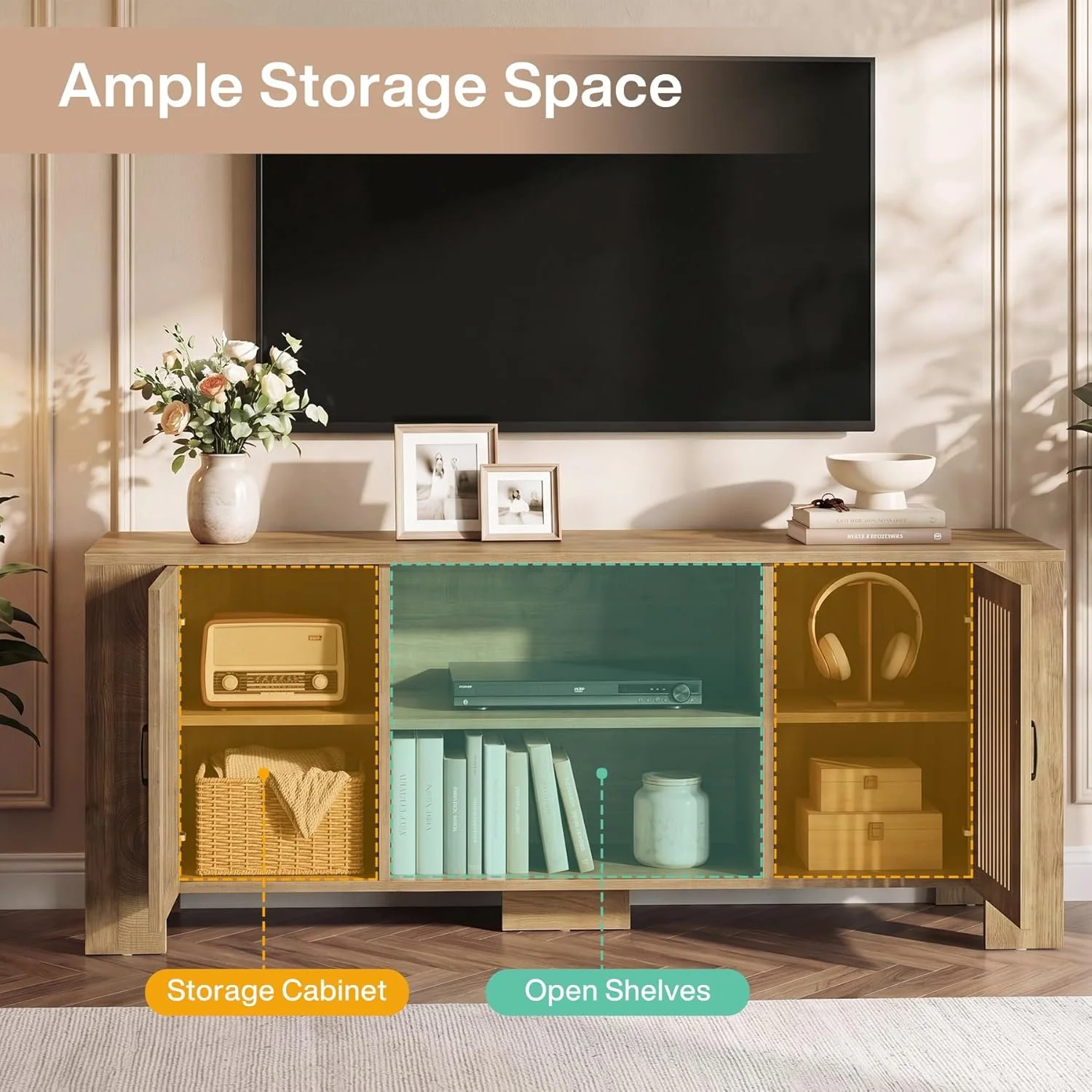 70.8" Long TV Stand for 65/70/75 Inch TVs, Modern Entertainment Center with Storage Cabinets - Image 5