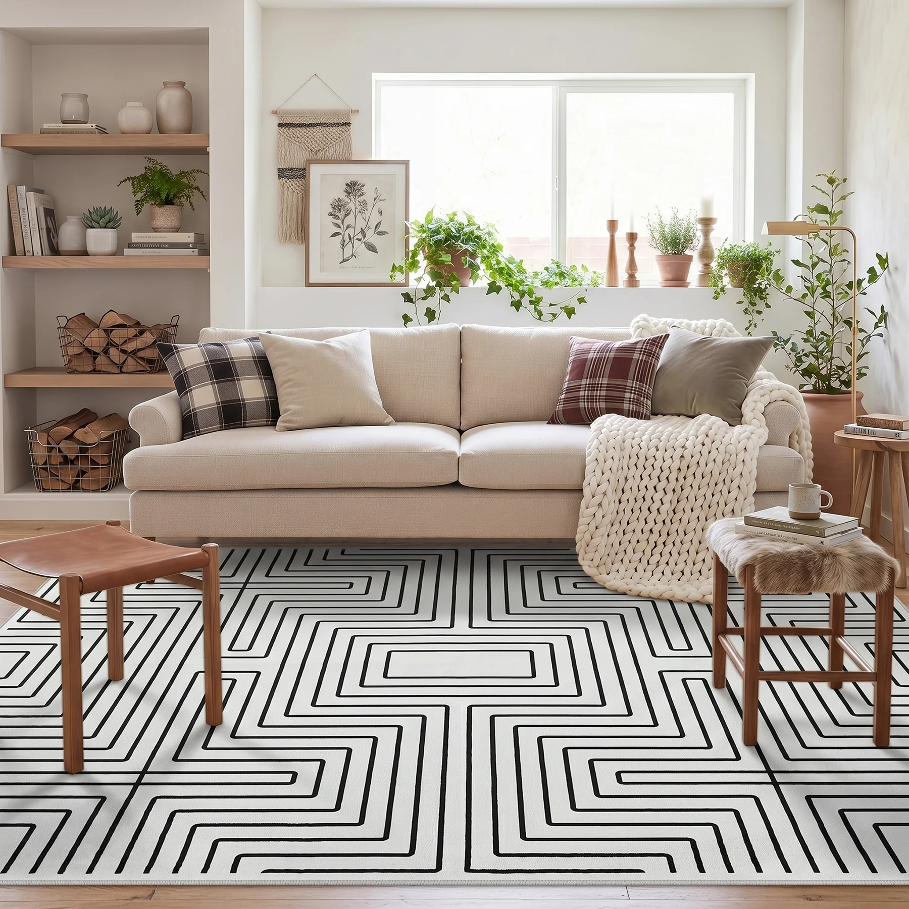 5x7/8x10 Machine Washable Area Rug, Modern Geometric Non-Slip Low Pile Indoor Carpet for Living Room, Oeko-Tex Certified - Image 11