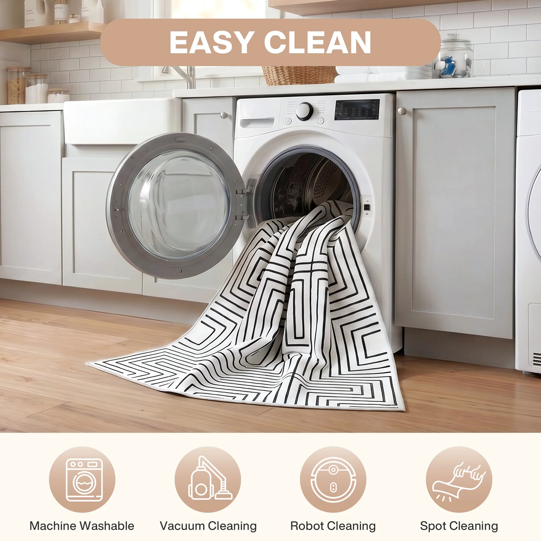 5x7/8x10 Machine Washable Area Rug, Modern Geometric Non-Slip Low Pile Indoor Carpet for Living Room, Oeko-Tex Certified - Image 12
