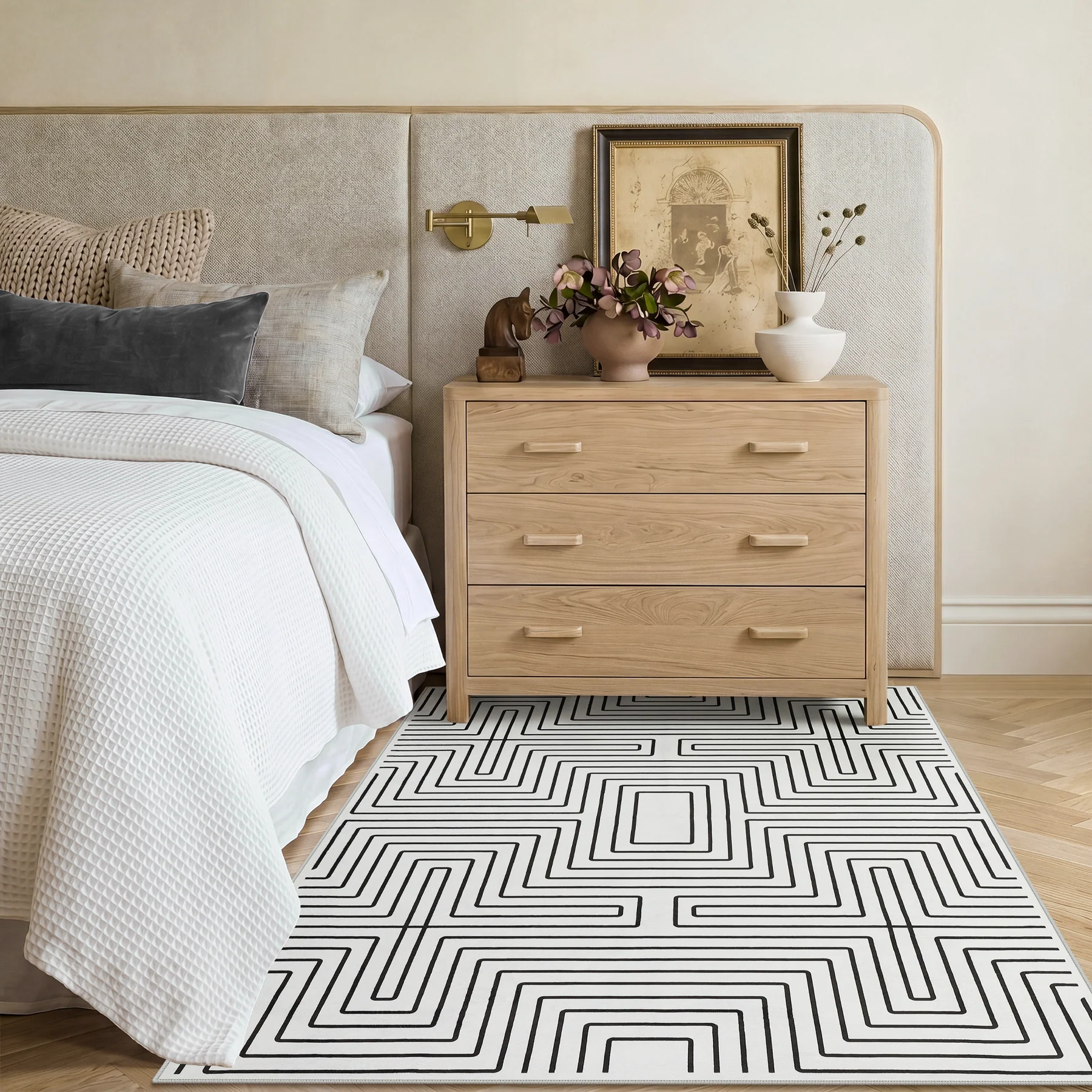 5x7/8x10 Machine Washable Area Rug, Modern Geometric Non-Slip Low Pile Indoor Carpet for Living Room, Oeko-Tex Certified - Image 3