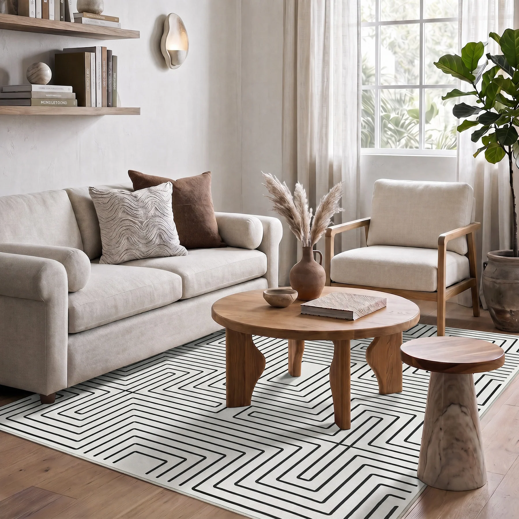 5x7/8x10 Machine Washable Area Rug, Modern Geometric Non-Slip Low Pile Indoor Carpet for Living Room, Oeko-Tex Certified - Image 5