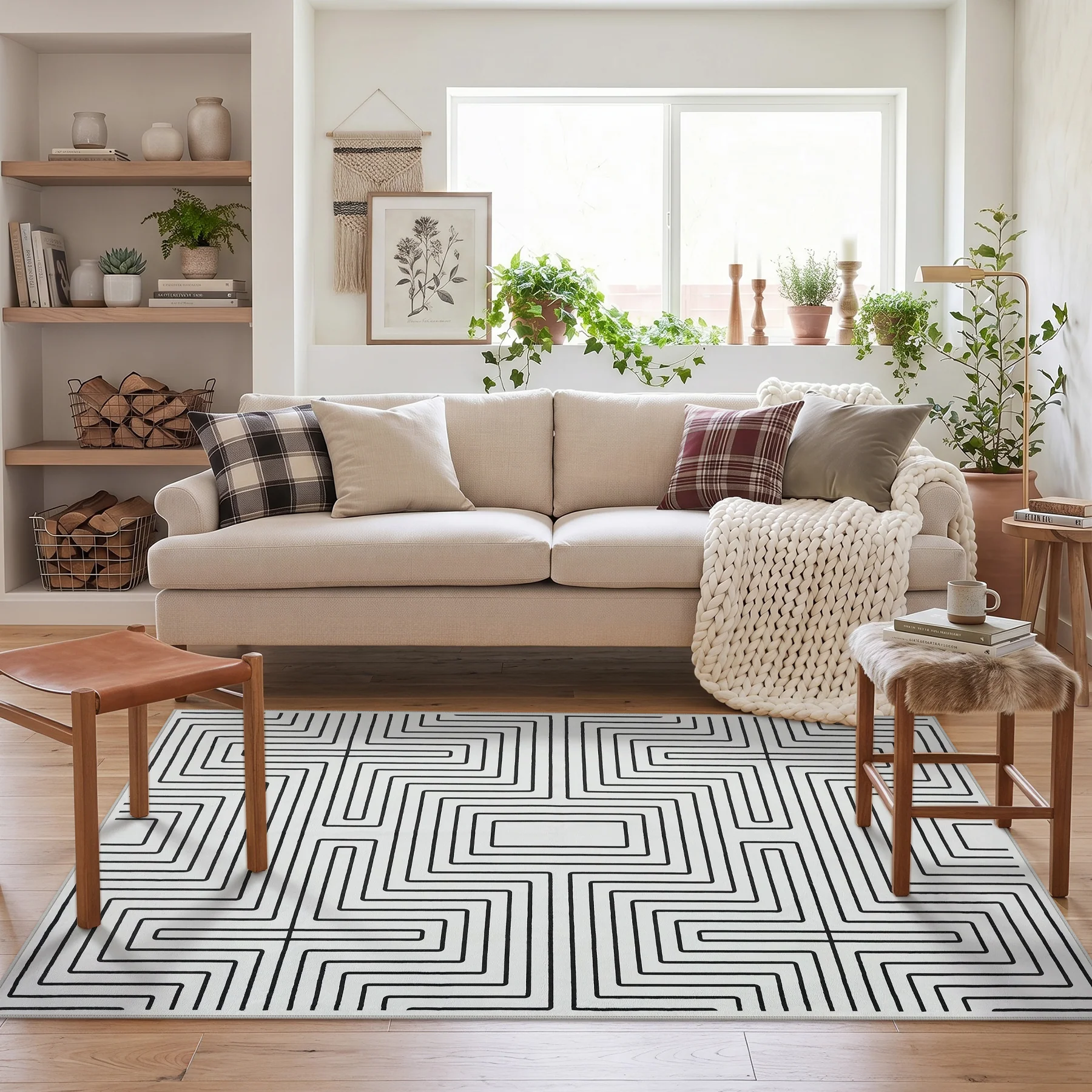 5x7/8x10 Machine Washable Area Rug, Modern Geometric Non-Slip Low Pile Indoor Carpet for Living Room, Oeko-Tex Certified - Image 6