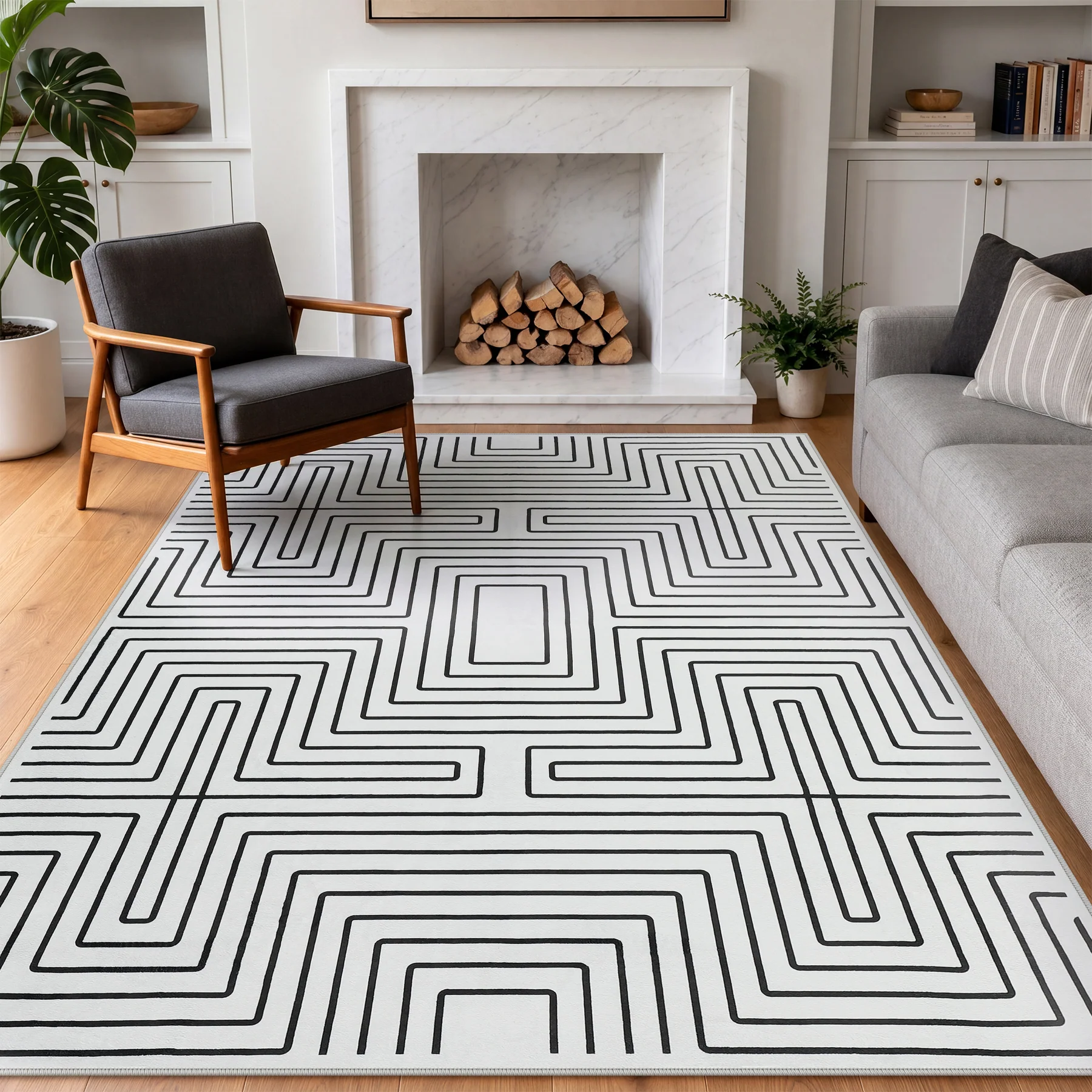 5x7/8x10 Machine Washable Area Rug, Modern Geometric Non-Slip Low Pile Indoor Carpet for Living Room, Oeko-Tex Certified - Image 7
