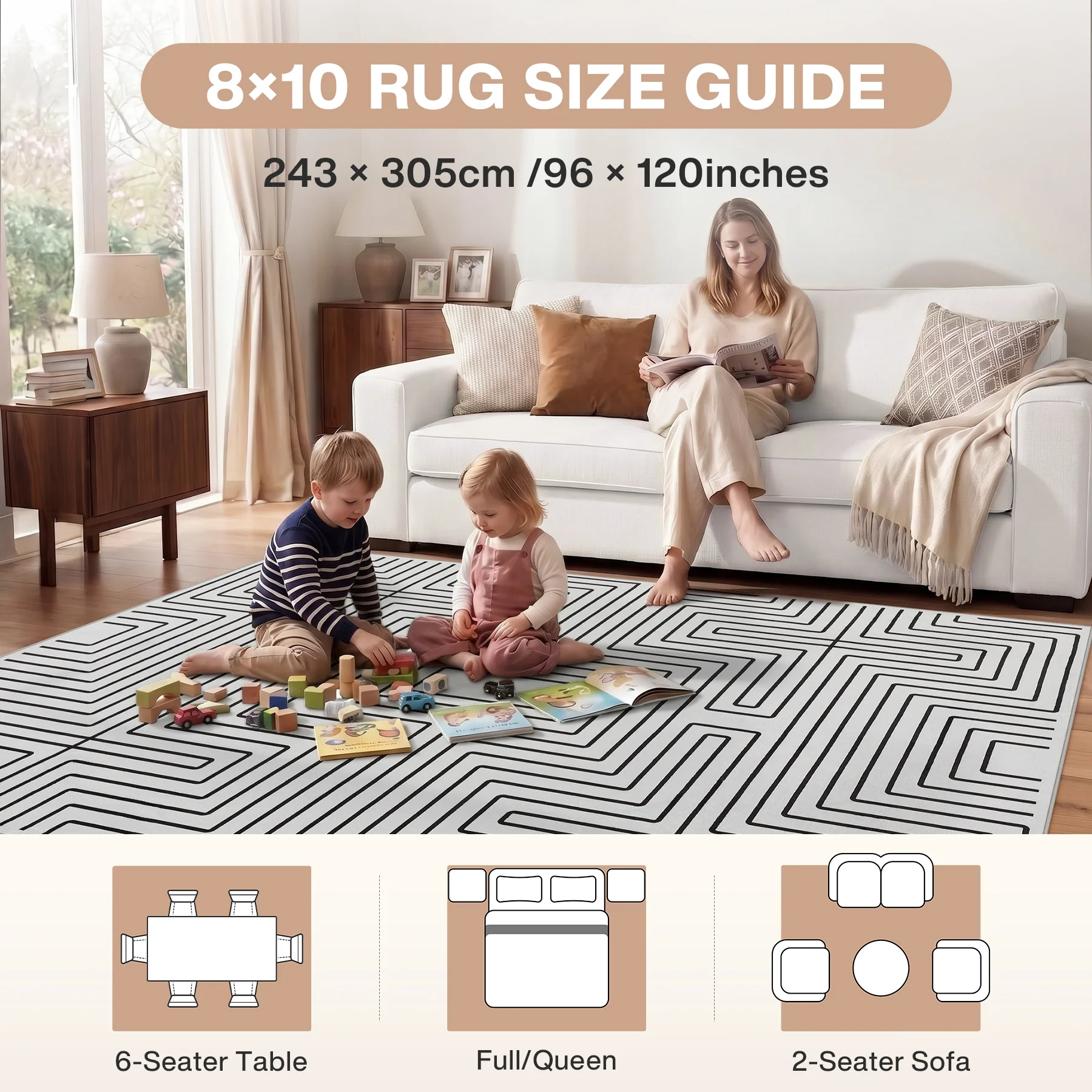 5x7/8x10 Machine Washable Area Rug, Modern Geometric Non-Slip Low Pile Indoor Carpet for Living Room, Oeko-Tex Certified - Image 8