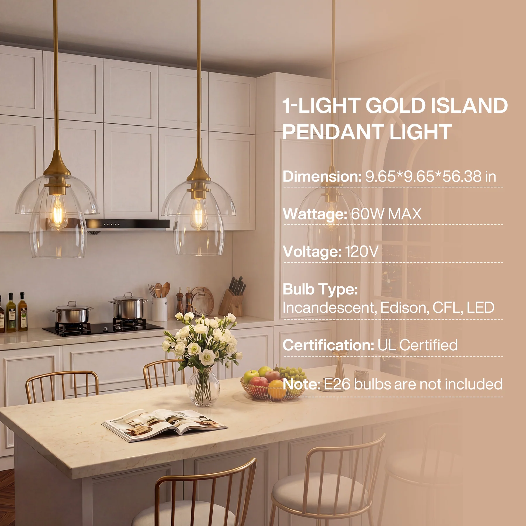 1-Light Pendant Lighting, Modern Island Chandelier Ceiling Light Fixture with Unique Design - Image 9