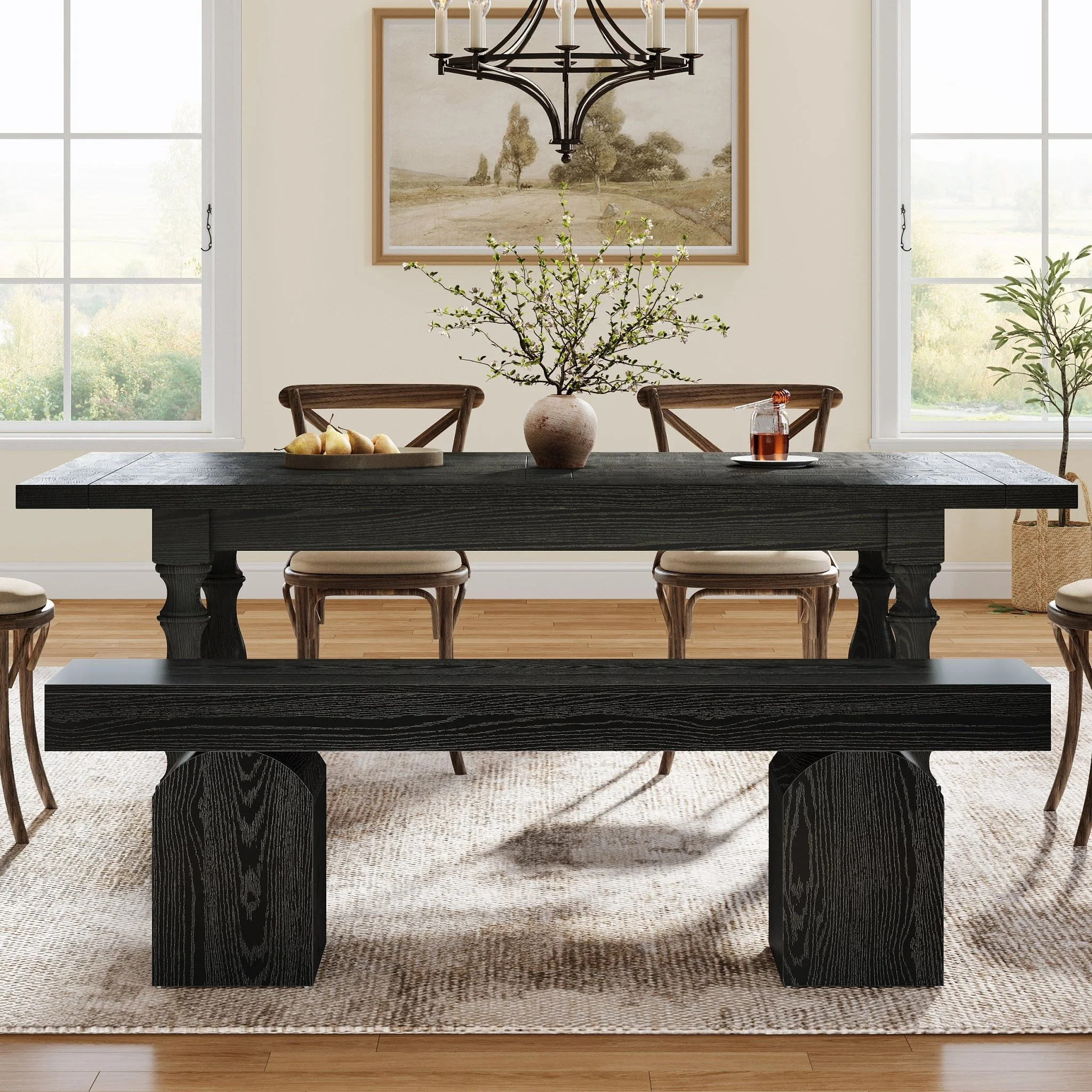 59" Dining Bench, Modern Kitchen Seating with Arched Base for 2 to 3 - Image 3