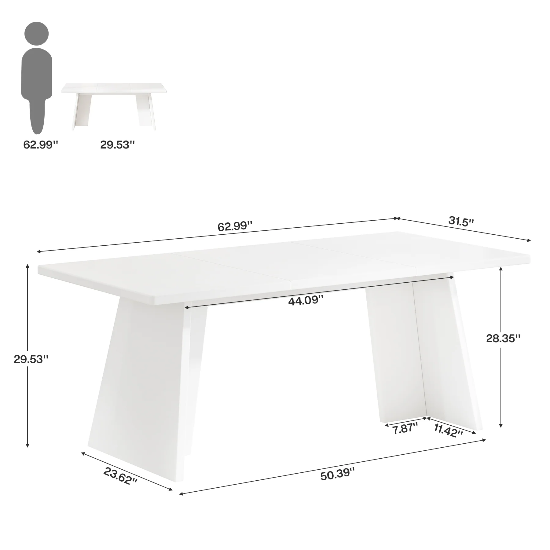 63" Dining Table, Modern Kitchen Table with Double Robust Pedestal for 4-6 - Image 2