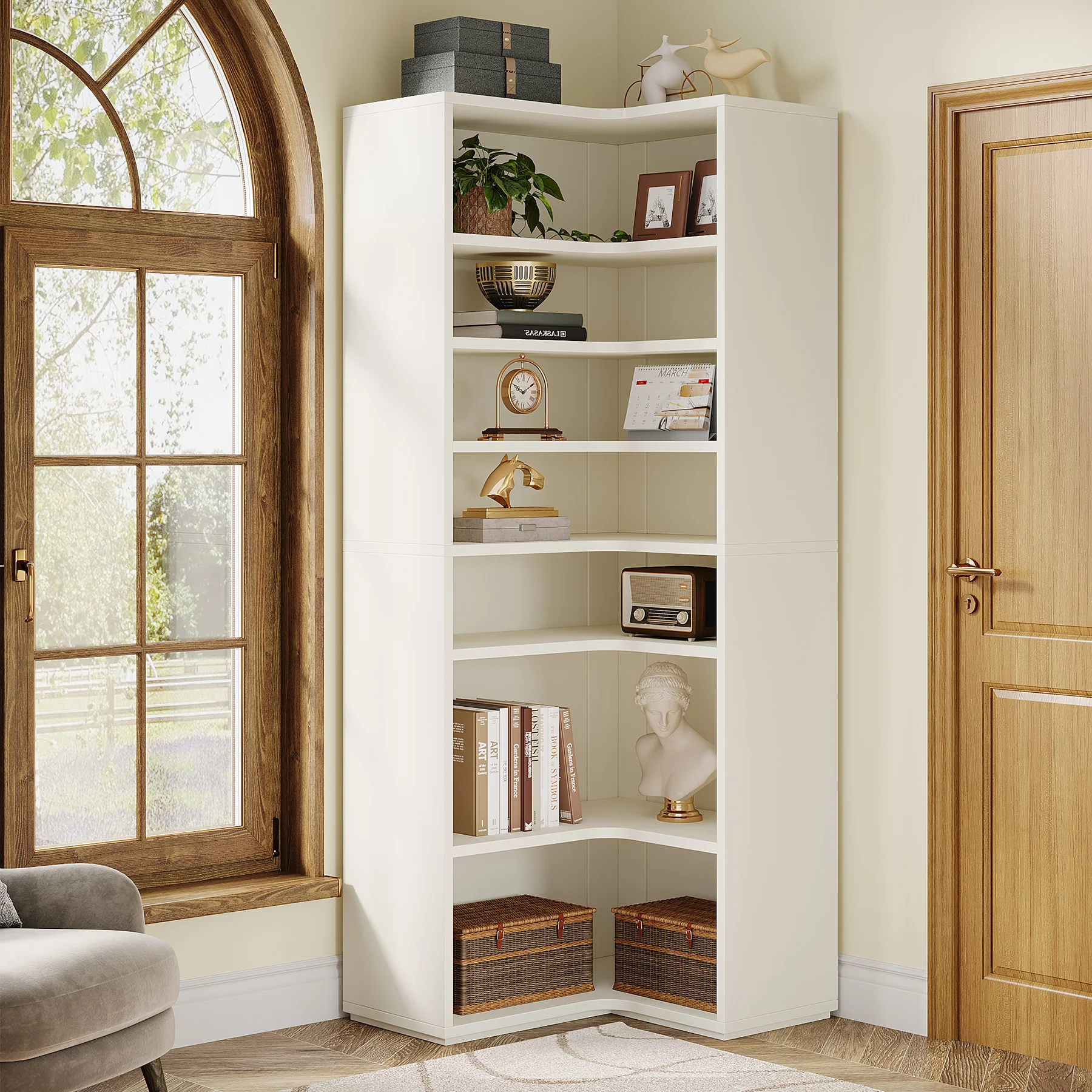 9-Tier Corner Bookshelf, Modern L-Shaped Bookcase Display Shelf - Image 5
