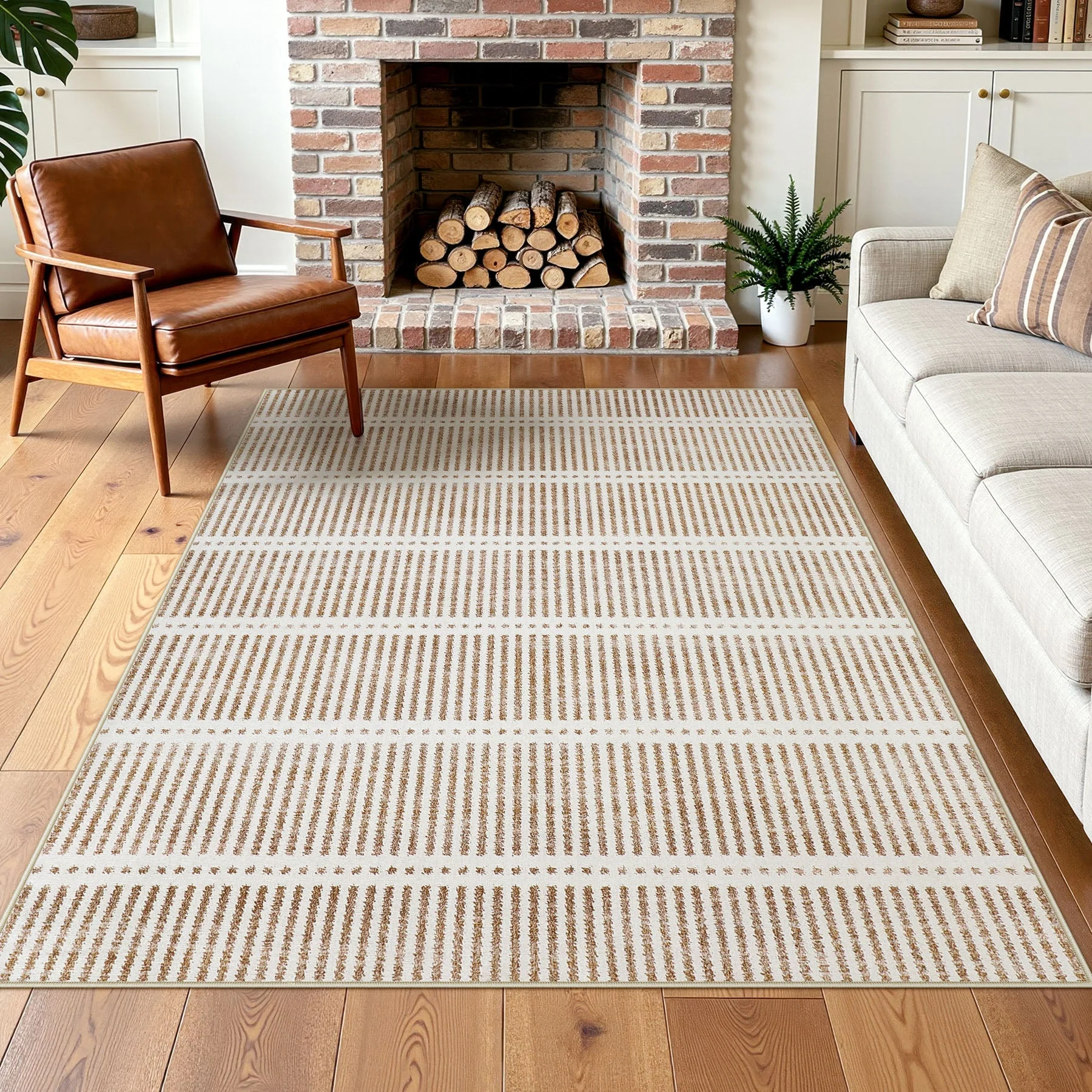 3x5/5x7 Ultra Thin Washable Area Rugs, Modern Non-Slip Striped Farmhouse Soft Indoor Carpet for Bedside Living Room, Oeko-Tex Certified - Image 12