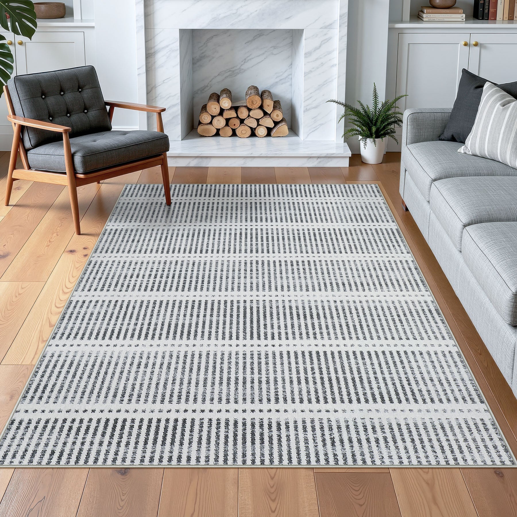 3x5/5x7 Ultra Thin Washable Area Rugs, Modern Non-Slip Striped Farmhouse Soft Indoor Carpet for Bedside Living Room, Oeko-Tex Certified - Image 19