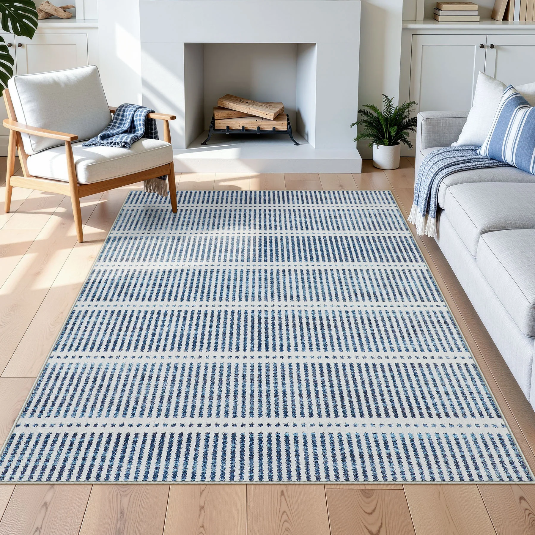 3x5/5x7 Ultra Thin Washable Area Rugs, Modern Non-Slip Striped Farmhouse Soft Indoor Carpet for Bedside Living Room, Oeko-Tex Certified - Image 22