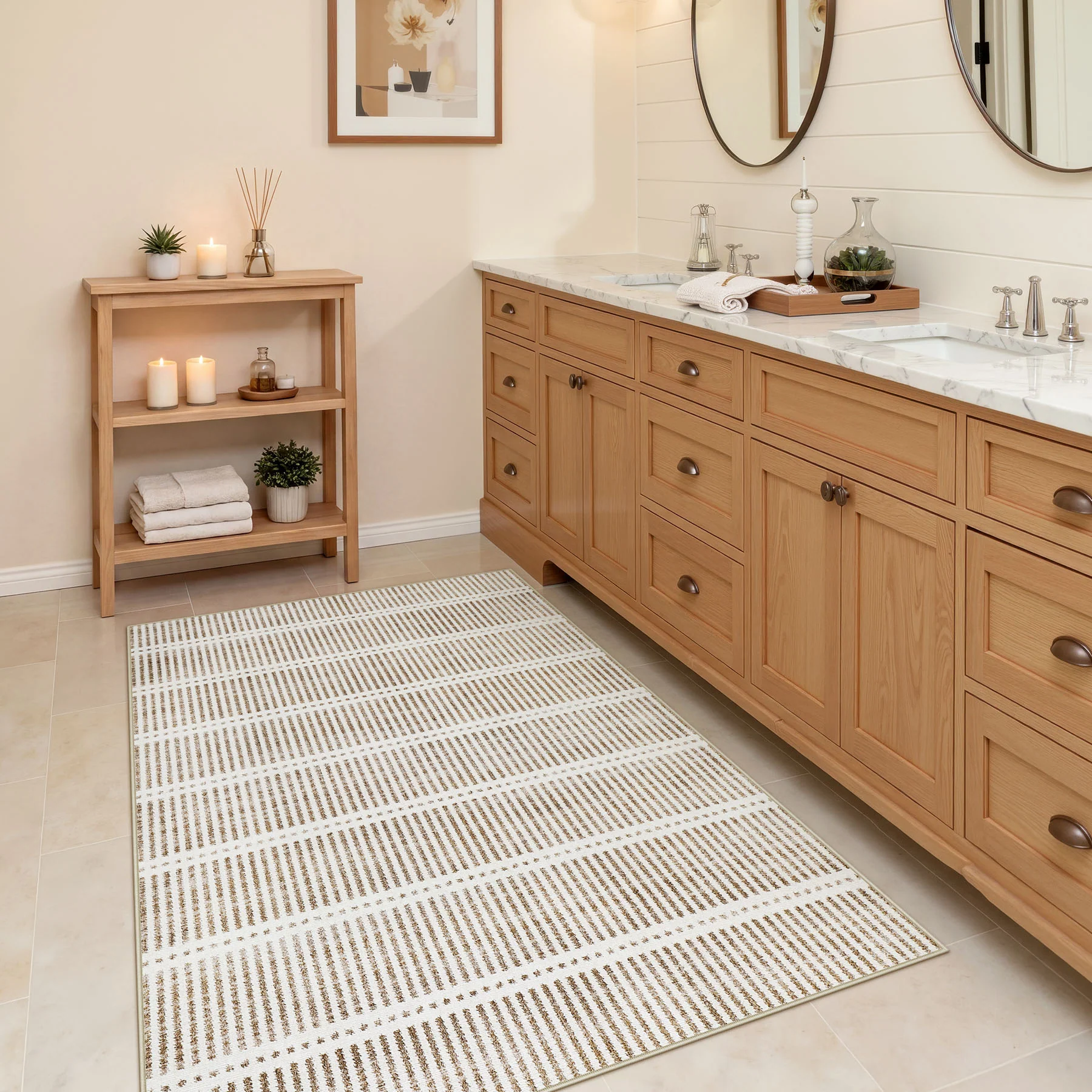 3x5/5x7 Ultra Thin Washable Area Rugs, Modern Non-Slip Striped Farmhouse Soft Indoor Carpet for Bedside Living Room, Oeko-Tex Certified - Image 4