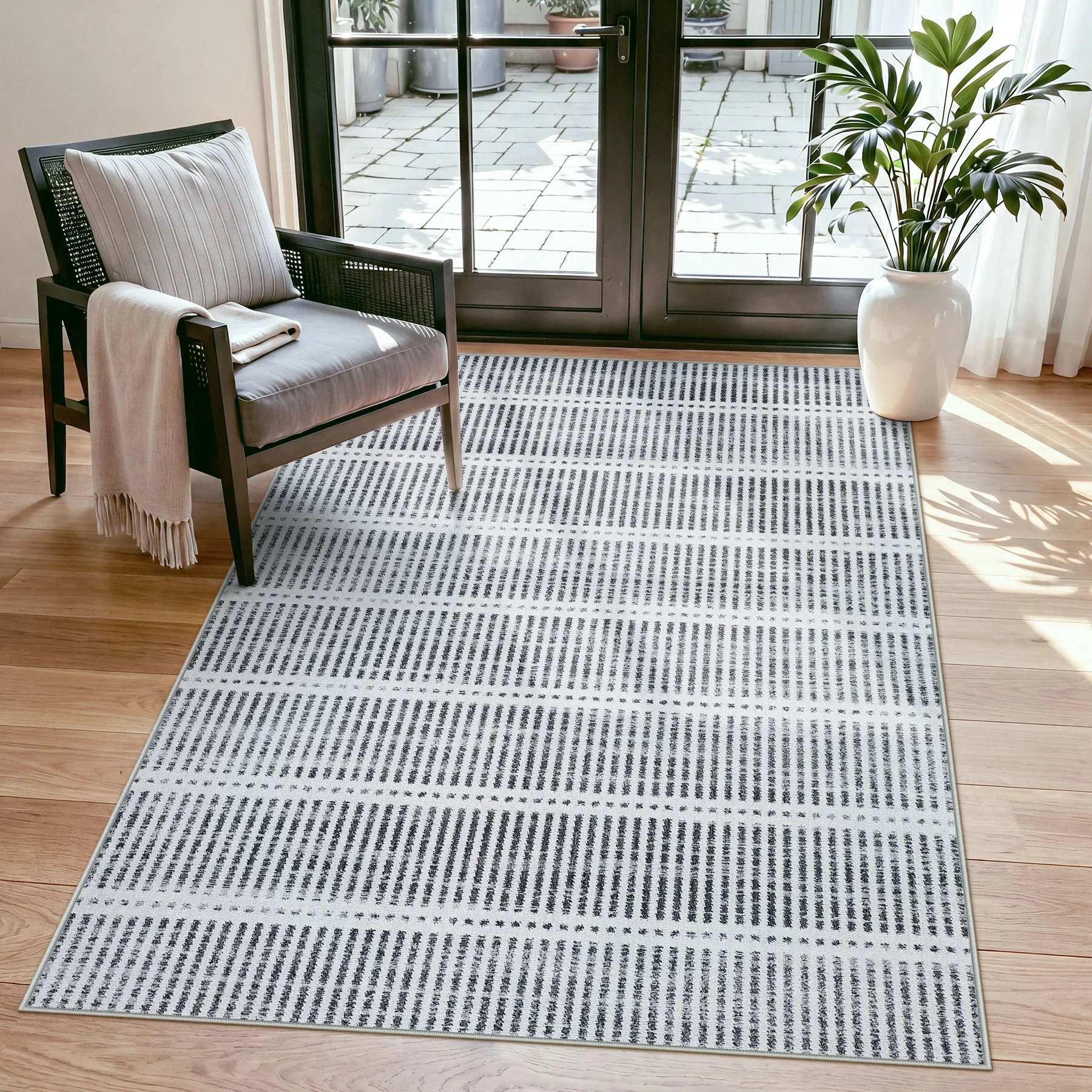 3x5/5x7 Ultra Thin Washable Area Rugs, Modern Non-Slip Striped Farmhouse Soft Indoor Carpet for Bedside Living Room, Oeko-Tex Certified - Image 6