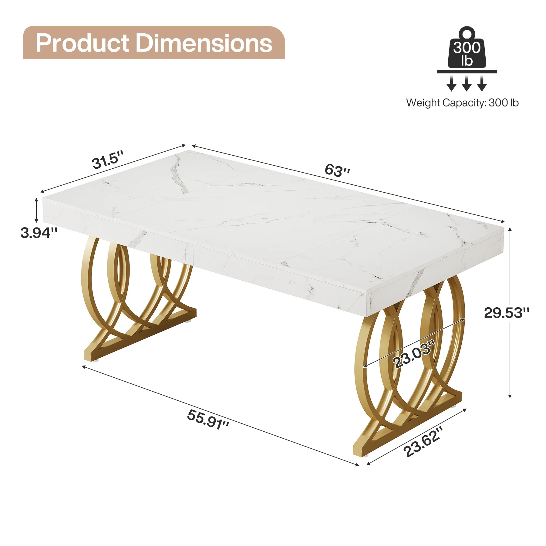 63" Executive Desk, Modern Office Computer Desk with Luxury Design - Image 2